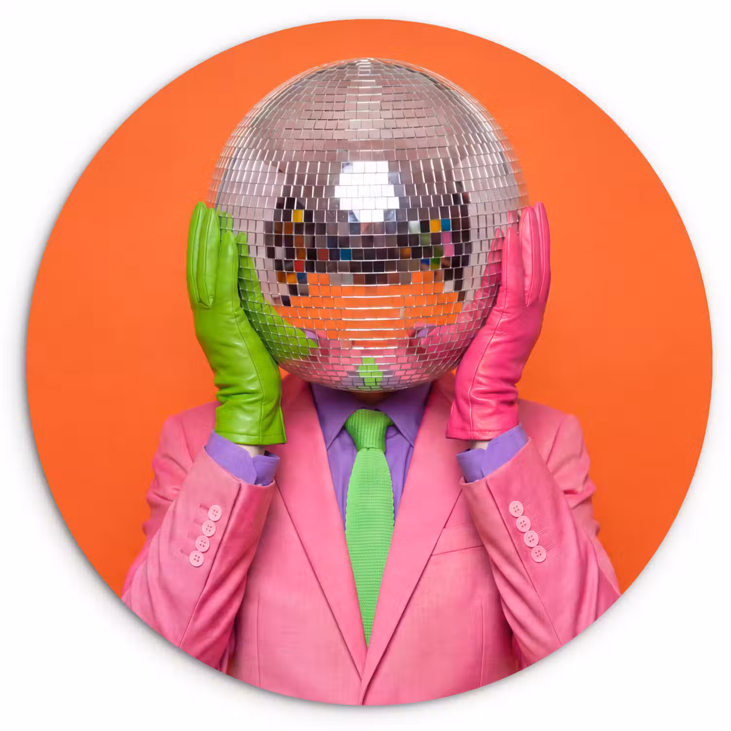 Kunst - Disco bal - Kleurrijk - Modern - Studio Wandcirkel kunststof plaat 5mm dik klein -3d