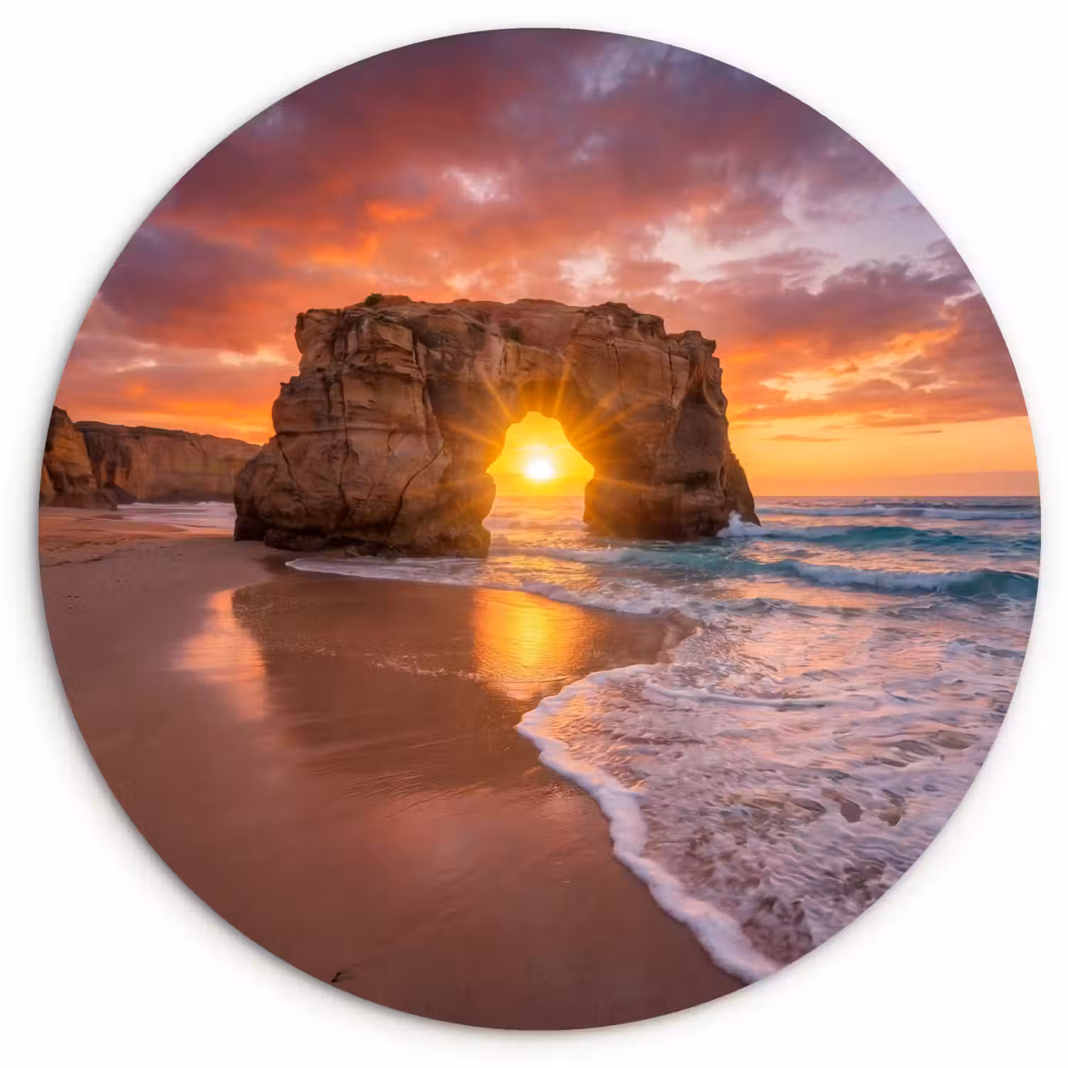 Kust - Rots - Zonsondergang - Zee - Natuur Wandcirkel kunststof plaat 5mm dik klein -3d