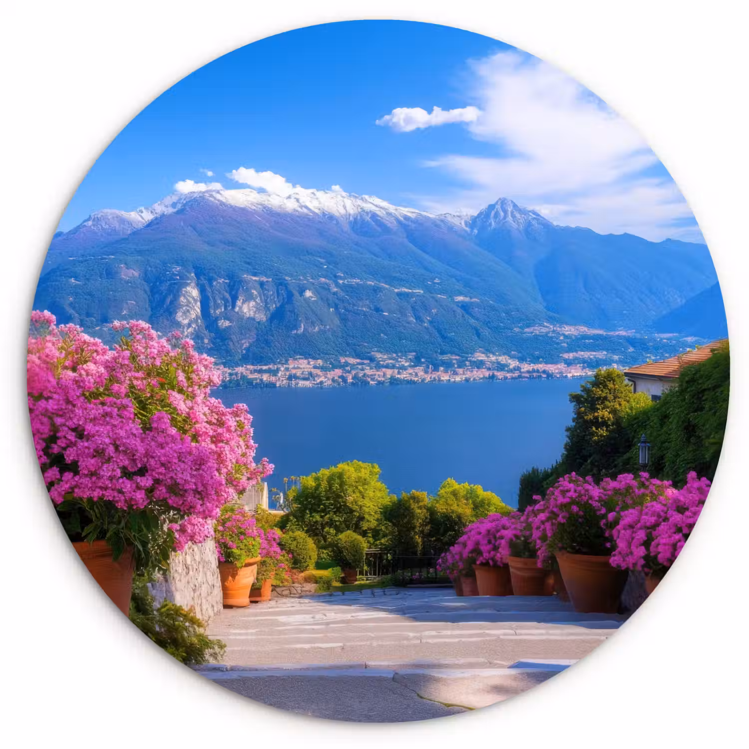 Lake Como - Italië - Landschap Wandcirkel kunststof plaat 5mm dik klein -3d