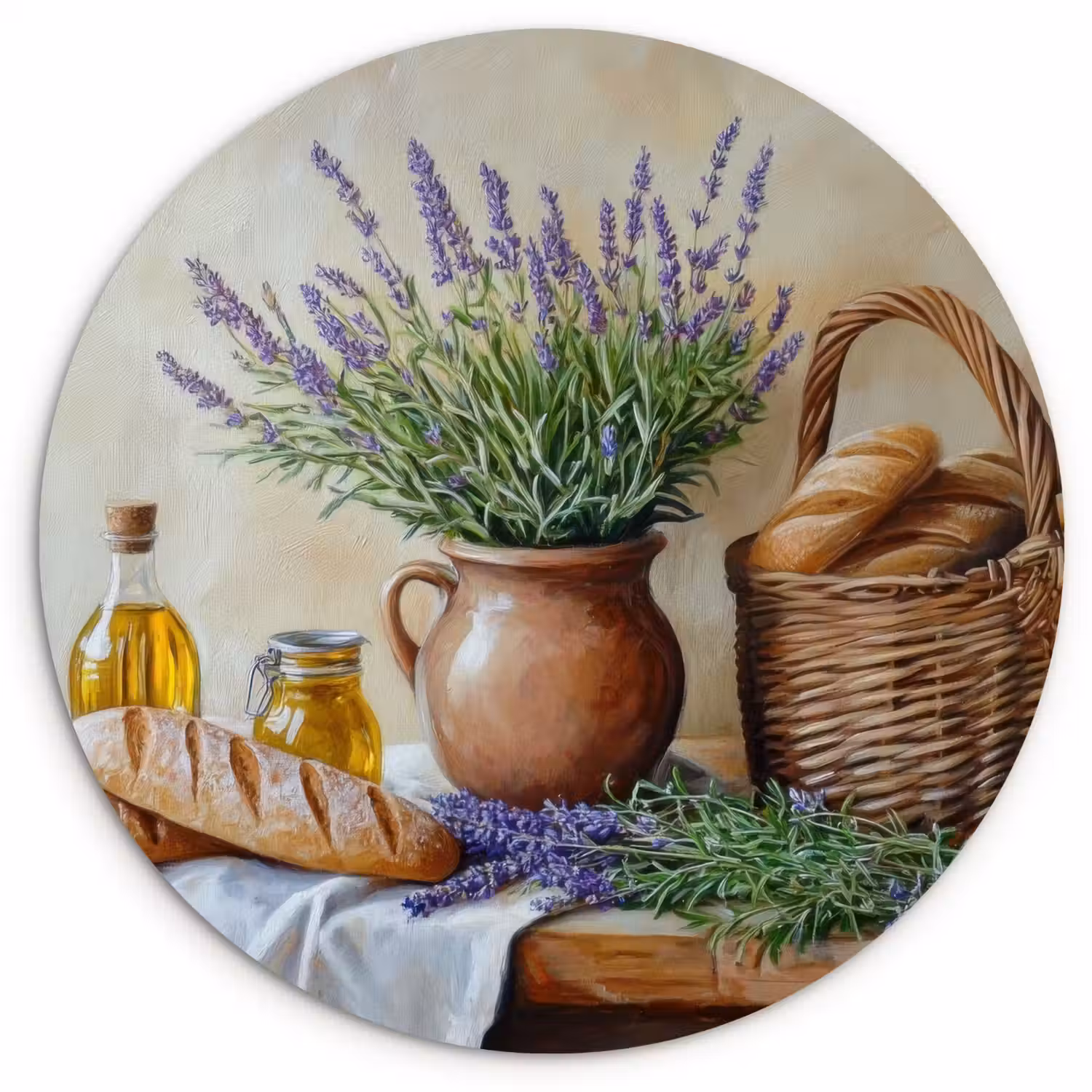 Lavendel - Brood - Stilleven Wandcirkel kunststof plaat 5mm dik klein -3d