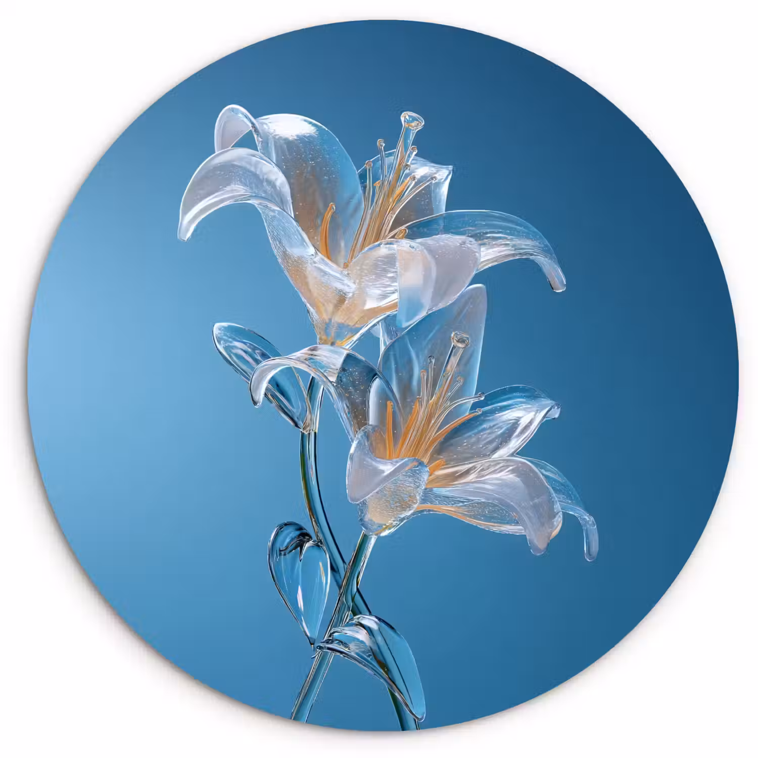 Lelies - Blauw - Glazen Wandcirkel kunststof plaat 5mm dik klein -3d