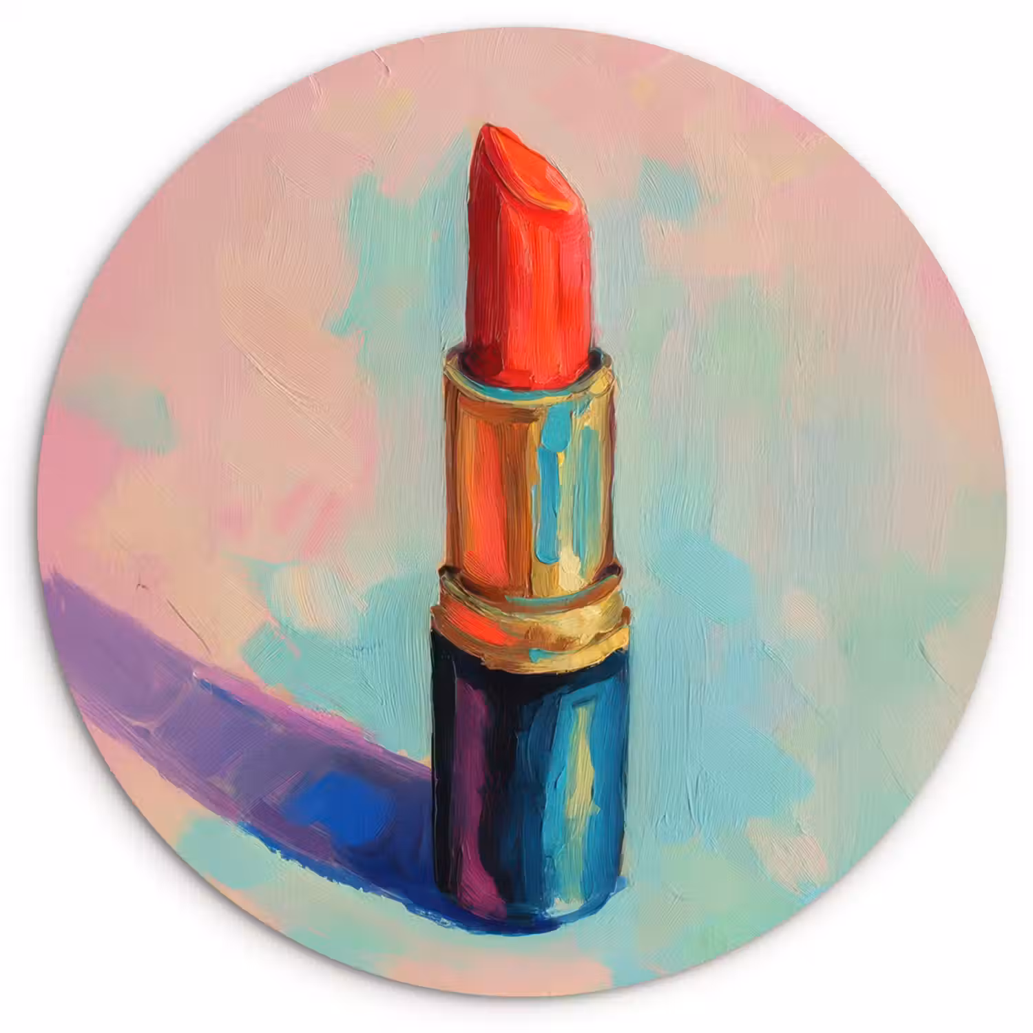 Lippenstift - Rood - Penseelstreken Wandcirkel kunststof plaat 5mm dik klein -3d