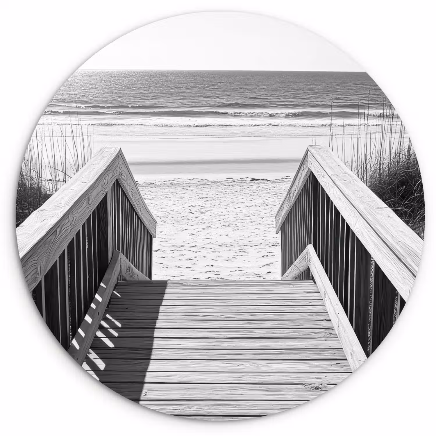 Loopbrug - Hout - Strand - Zee Wandcirkel kunststof plaat 5mm dik klein -3d