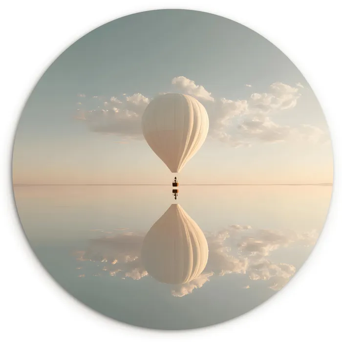 Luchtballon - Wolken - Water - Blauw Wandcirkel kunststof plaat 5mm dik klein -3d