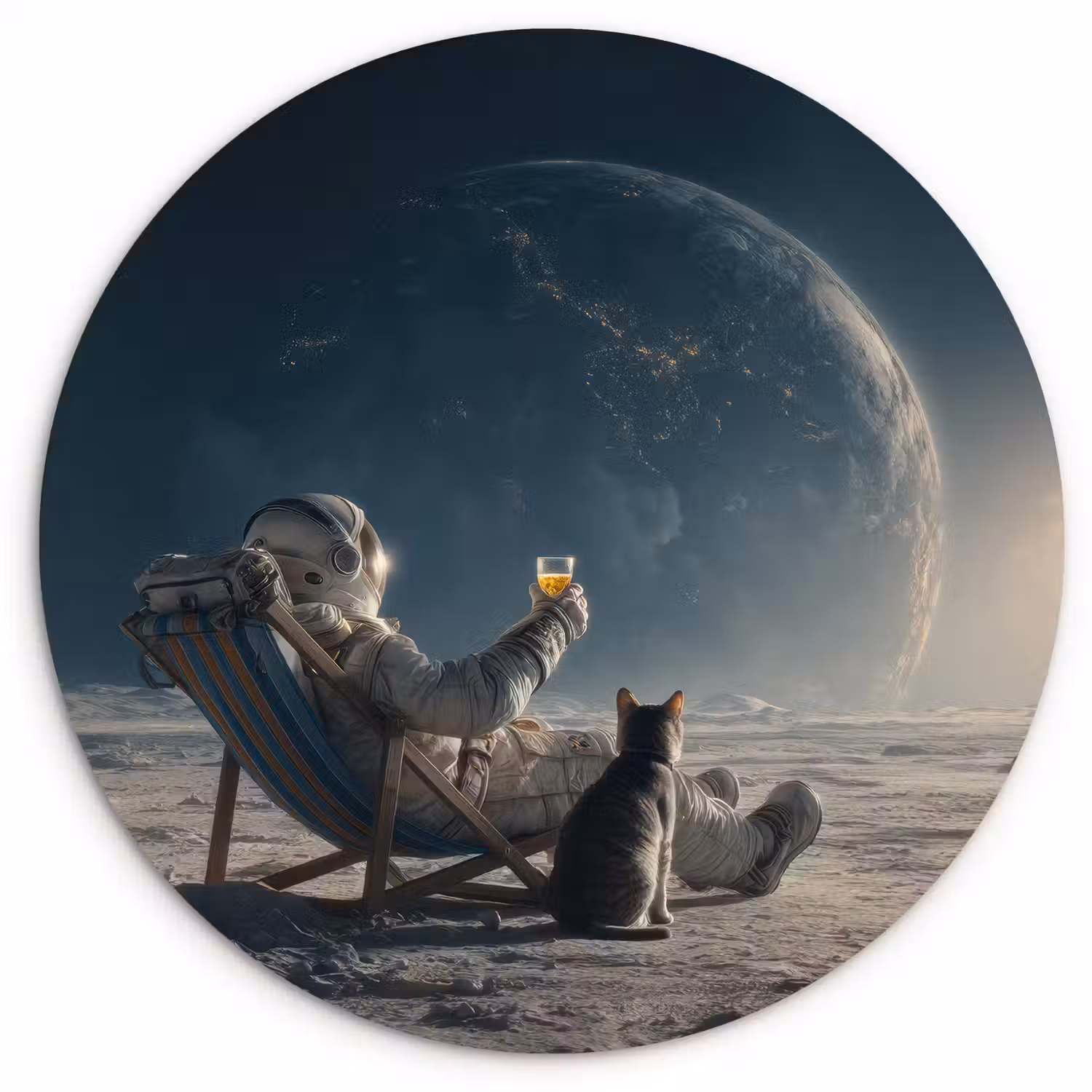 Maan - Kat - Astronaut - Ruimte Wandcirkel kunststof plaat 5mm dik klein -3d
