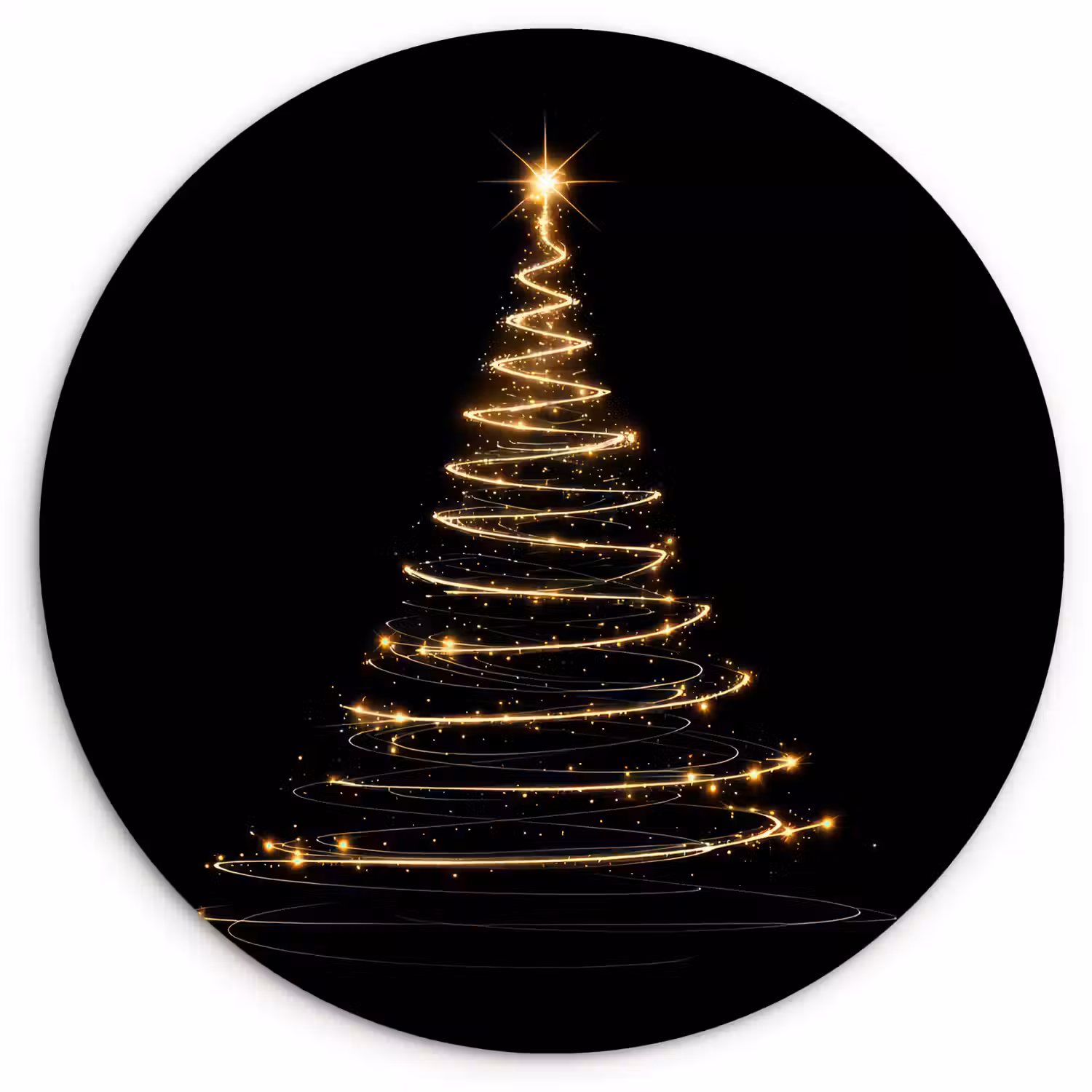 Magisch - Kerstboom - Lichtspiralen - Zwart Wandcirkel kunststof plaat 5mm dik klein -3d