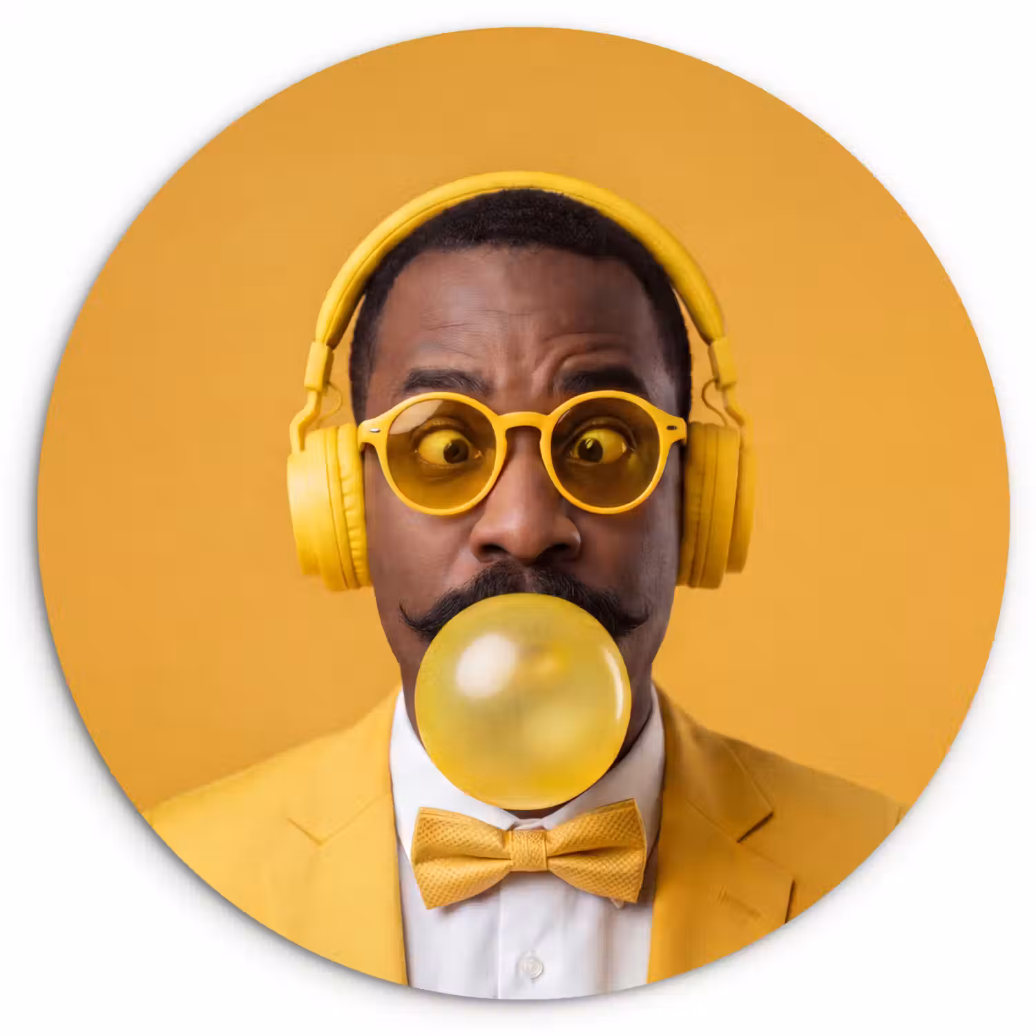 Man - Bubblegum - Portret - Geel - Modern Wandcirkel kunststof plaat 5mm dik klein -3d