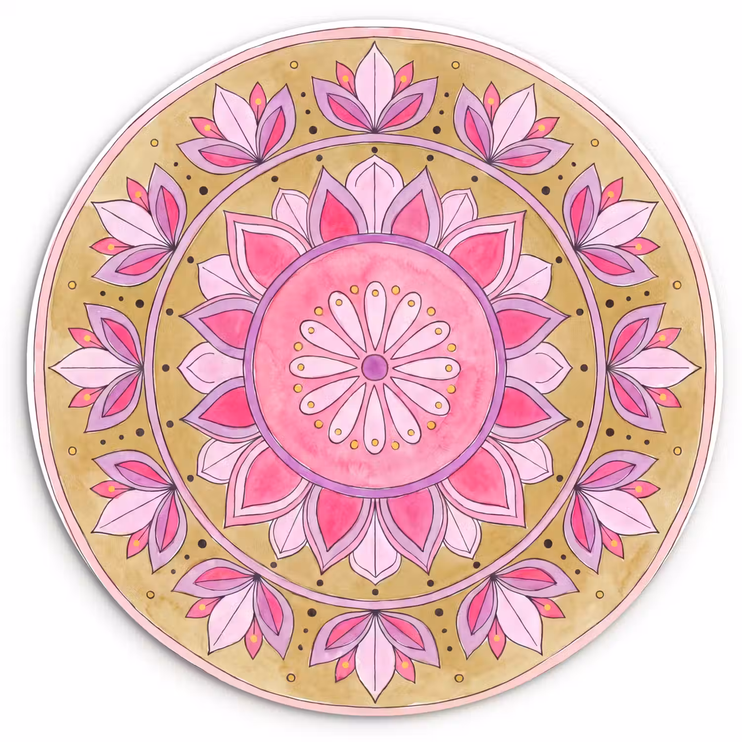 Mandala - Patroon - Kunst - Aquarel - Roze Wandcirkel kunststof plaat 5mm dik klein -3d