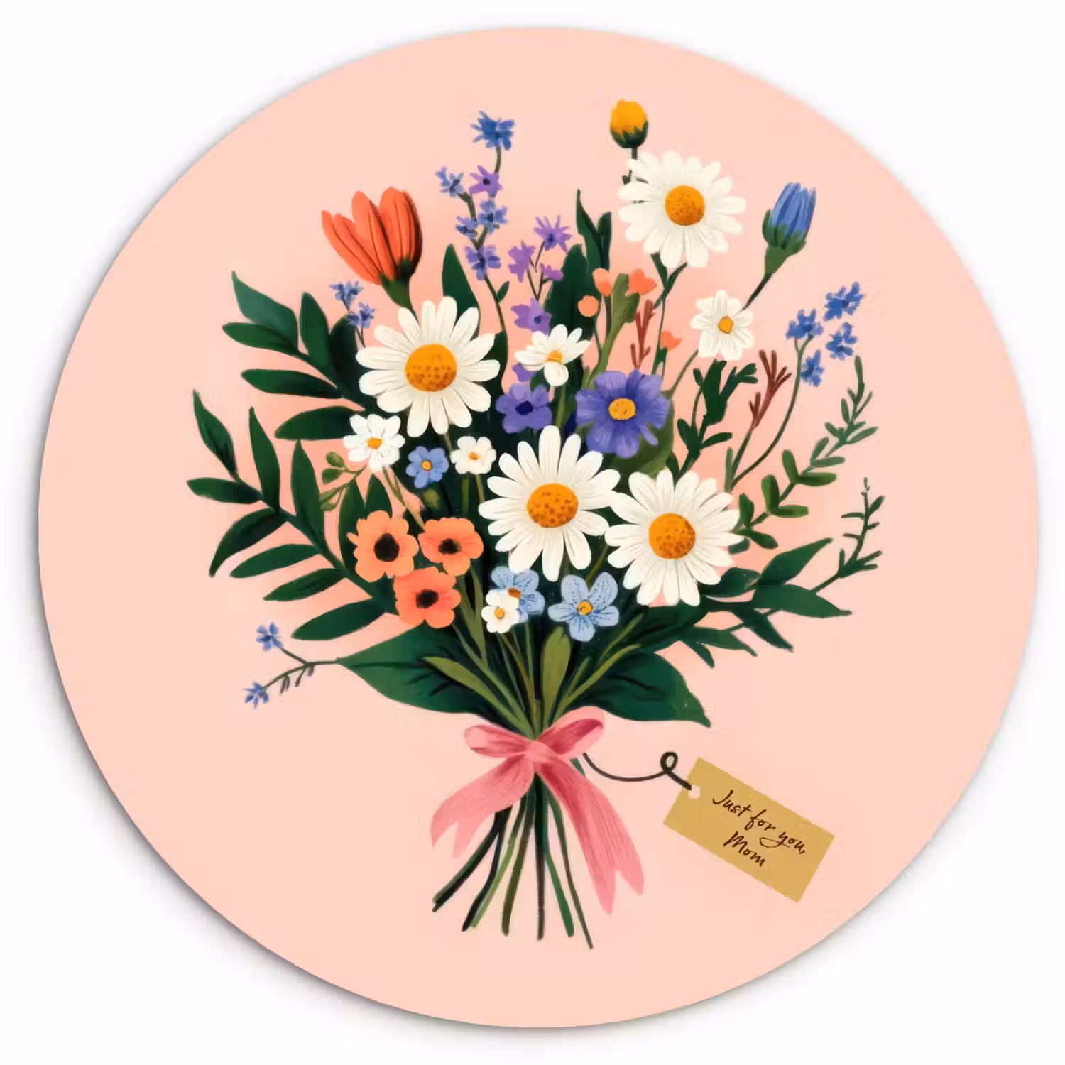Margrieten - Boeket - Strikje - Roze Wandcirkel kunststof plaat 5mm dik klein -3d