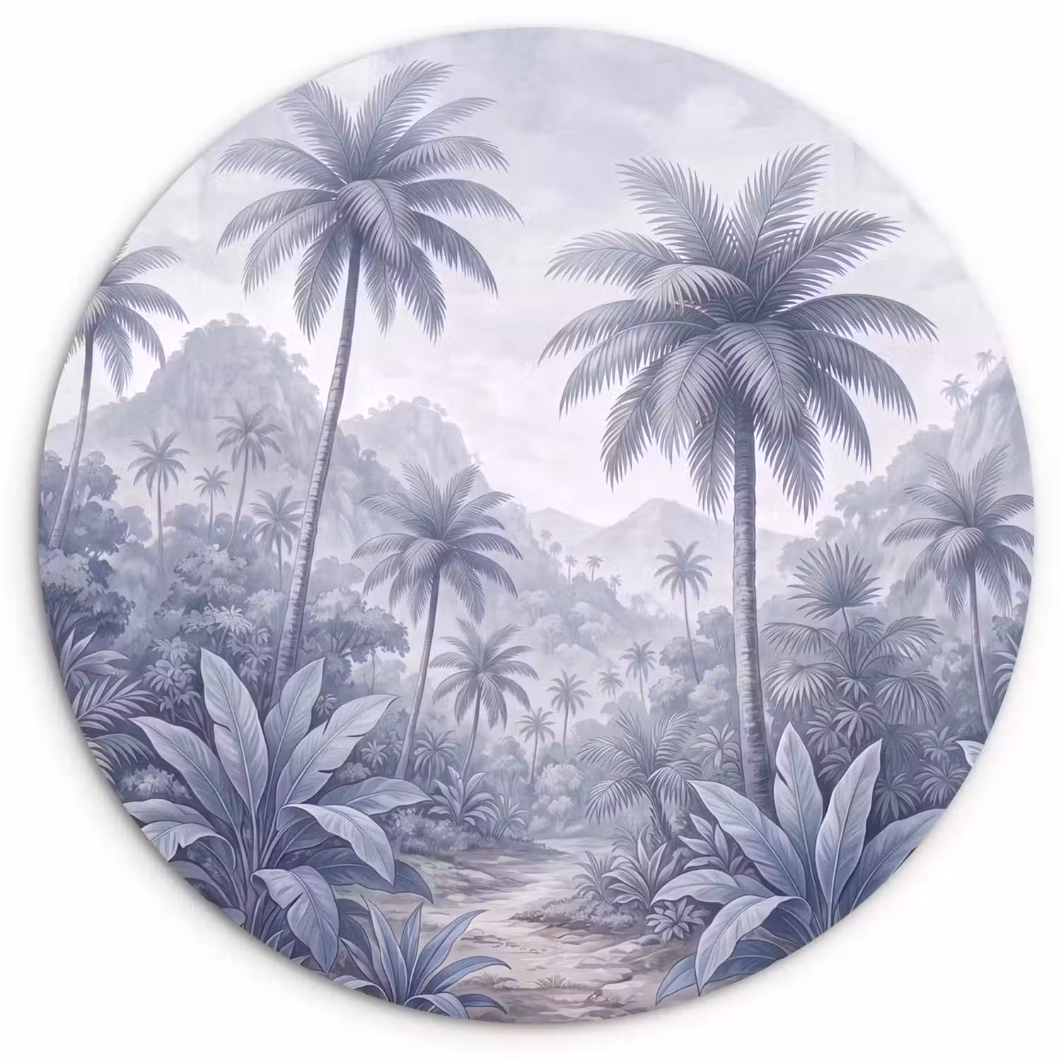 Natuur - Boom - Tropisch - Landschap - Blauw Wandcirkel kunststof plaat 5mm dik klein -3d