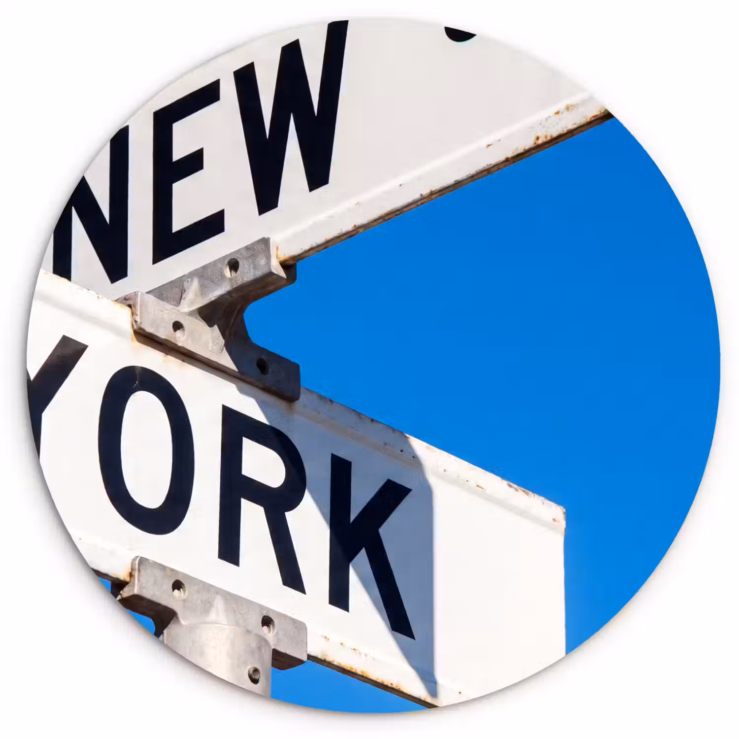 New York - Straatbord - Stad - Urban - Blauw Wandcirkel kunststof plaat 5mm dik klein -3d