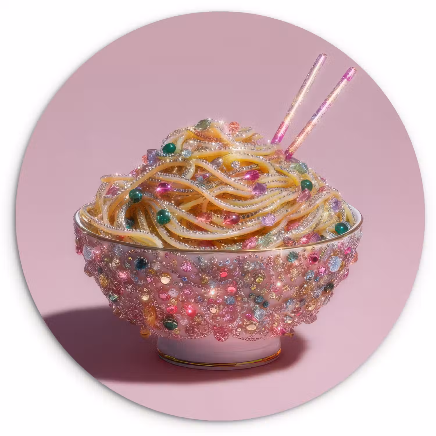 Noodles - Edelstenen - Stokjes - Roze Wandcirkel kunststof plaat 5mm dik klein -3d