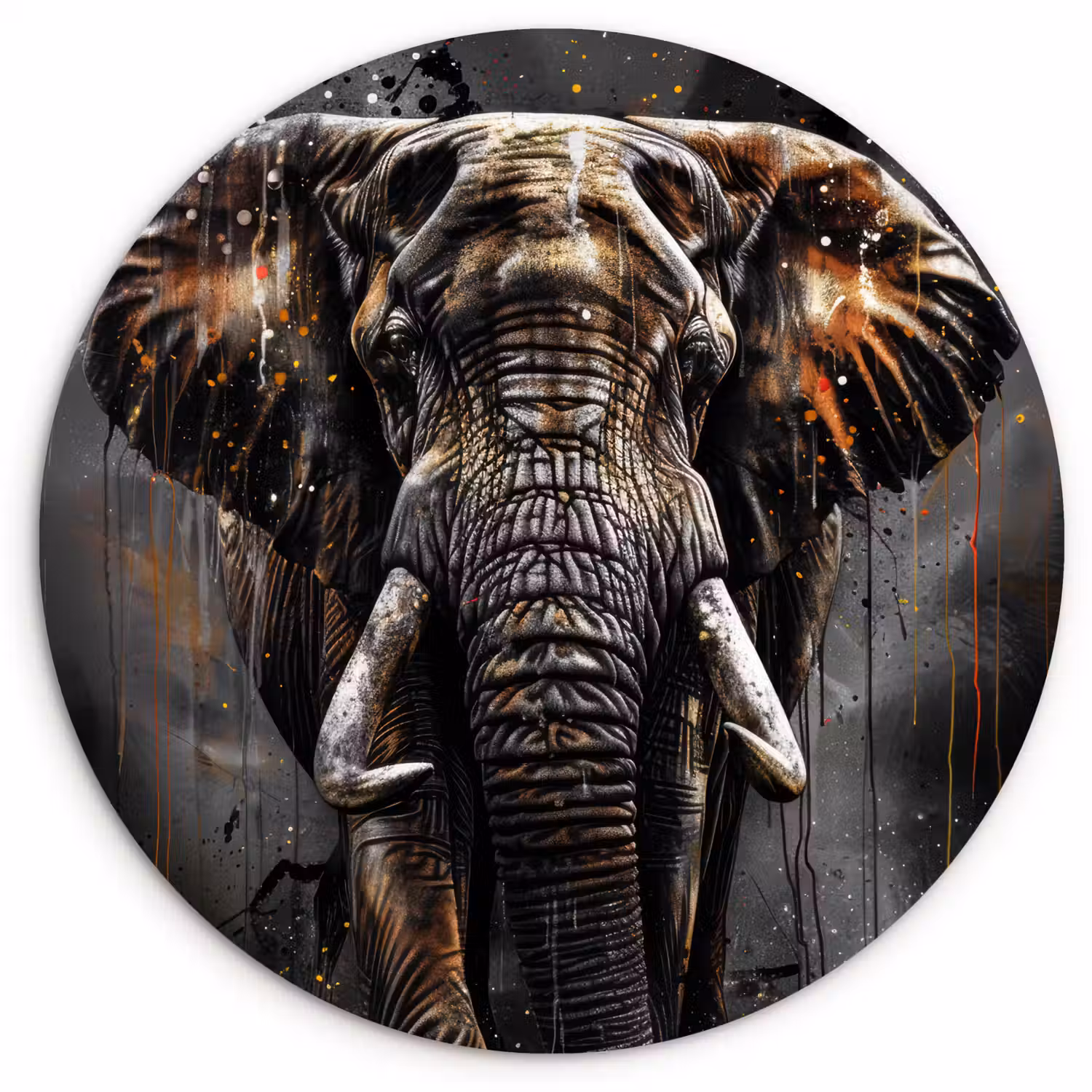 Olifant - Watercolor - Wilde dieren - Luxe Wandcirkel kunststof plaat 5mm dik klein -3d