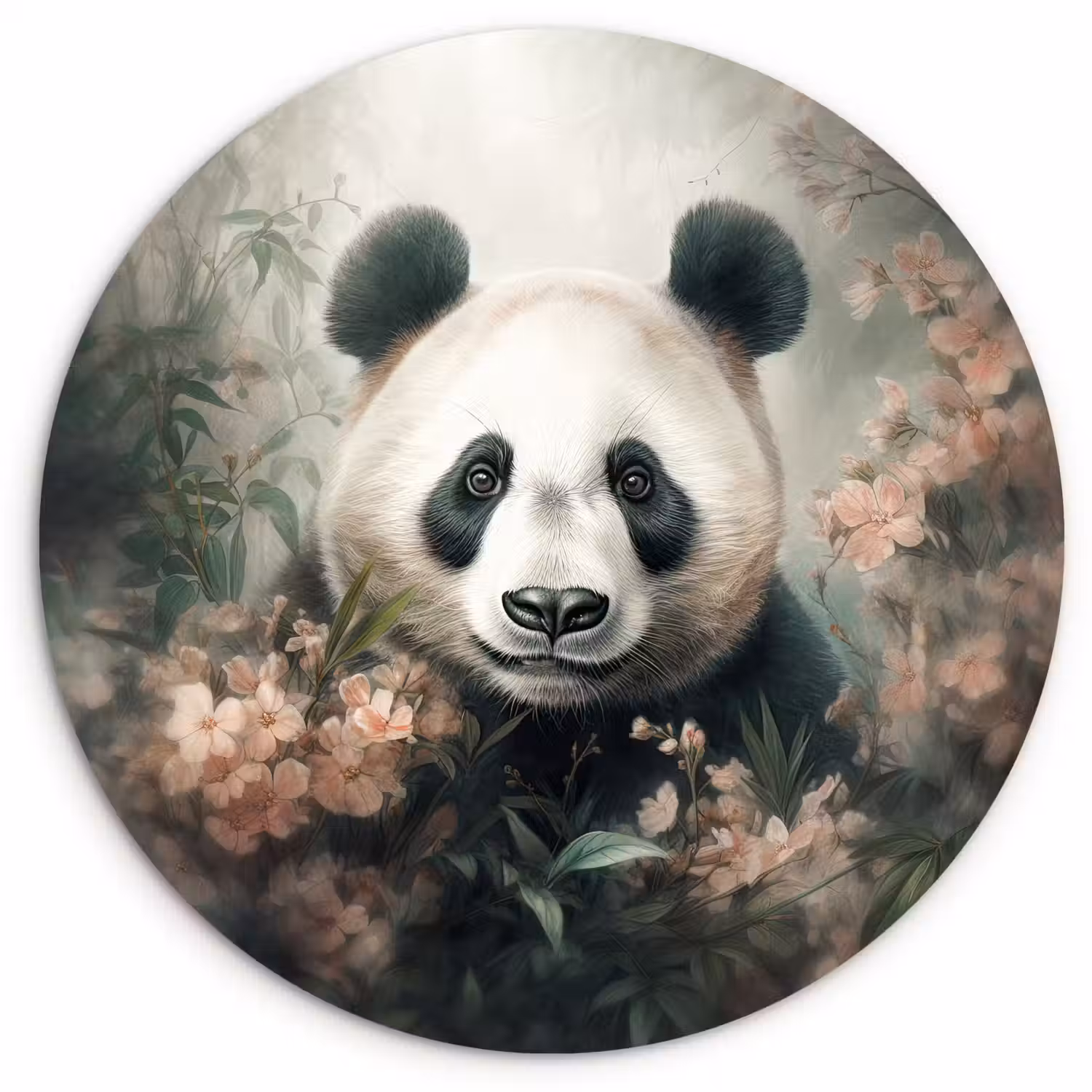 Panda - Dieren - Bloemen - Planten Wandcirkel kunststof plaat 5mm dik klein -3d