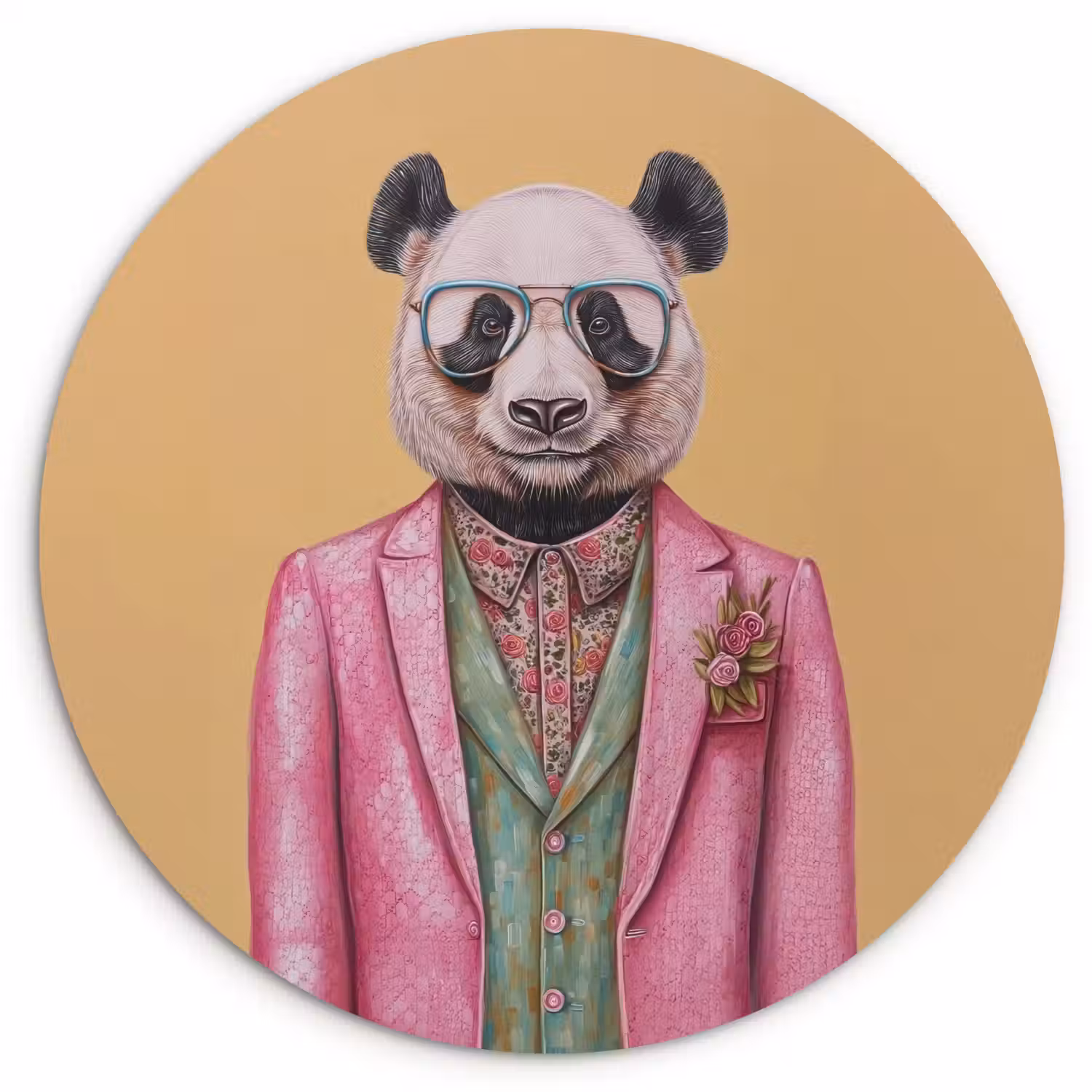 Panda - Pak - Zonnebril - Blauw Wandcirkel kunststof plaat 5mm dik klein -3d