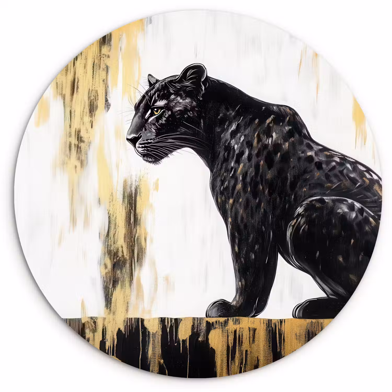 Panter - Zwart - Abstract - Goud Wandcirkel kunststof plaat 5mm dik klein -3d