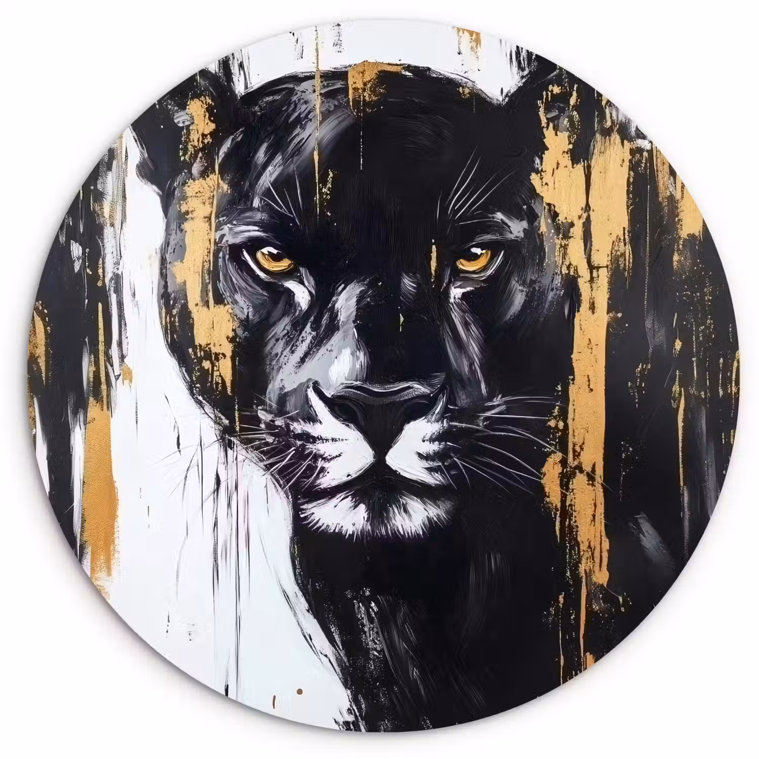 Panter - Zwart - Abstract - Verfstreken Wandcirkel kunststof plaat 5mm dik klein -3d