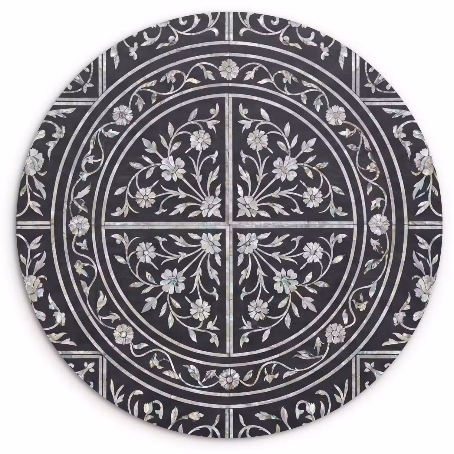 Patroon - Bloemmotief - Decoratie - Klassiek - Zwart Wandcirkel kunststof plaat 5mm dik klein -3d