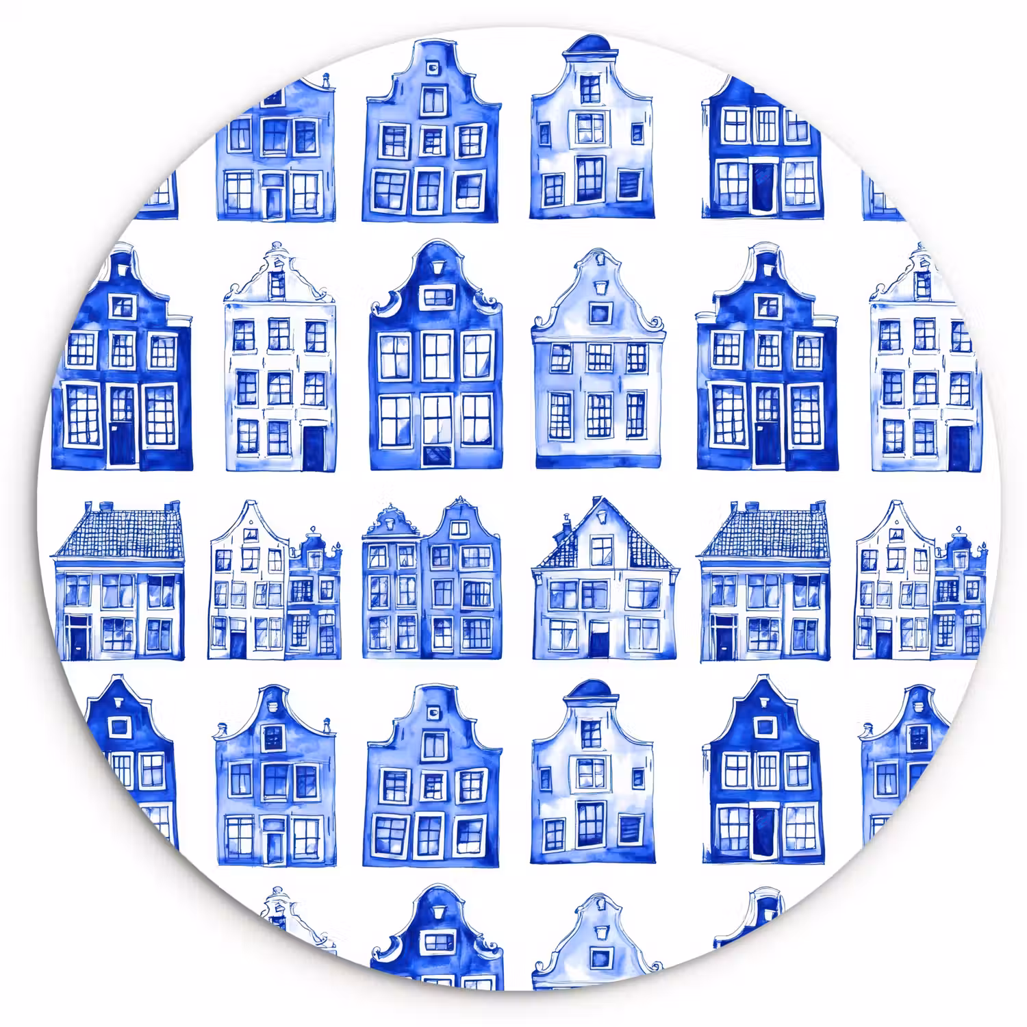 Patroon - Huizen - Blauw Wandcirkel kunststof plaat 5mm dik klein 188 -3d