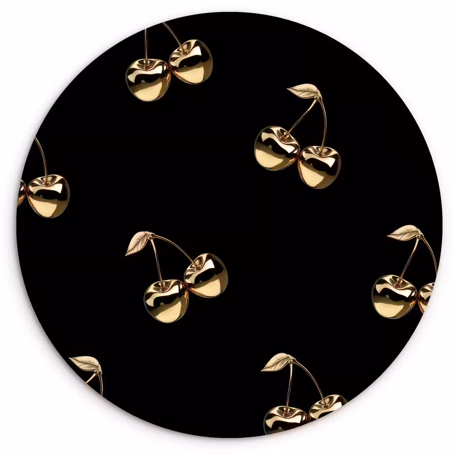 Patroon - Kersen - Goud - Chrome Wandcirkel kunststof plaat 5mm dik klein -3d