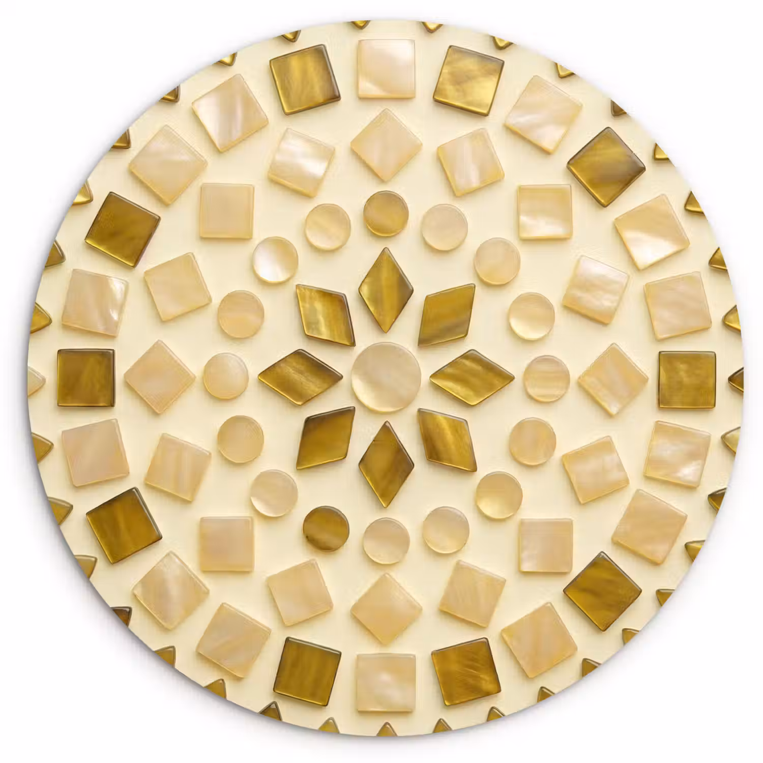 Patroon - Vormen - Mozaïek - Abstract - Goud Wandcirkel kunststof plaat 5mm dik klein -3d