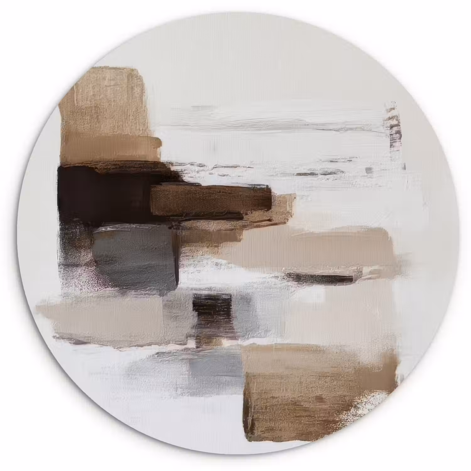 Penseelstreken - Balans - Beige - Bruin Wandcirkel kunststof plaat 5mm dik klein -3d