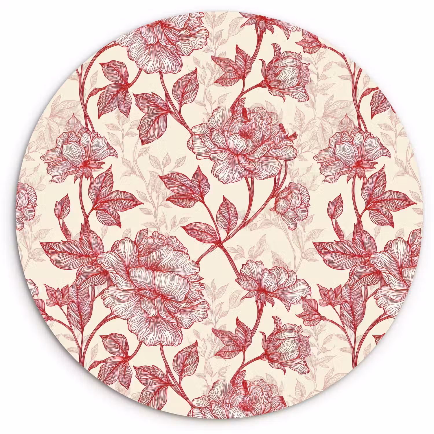 Pioenrozen - Modern - Rood Wandcirkel kunststof plaat 5mm dik klein 188 -3d