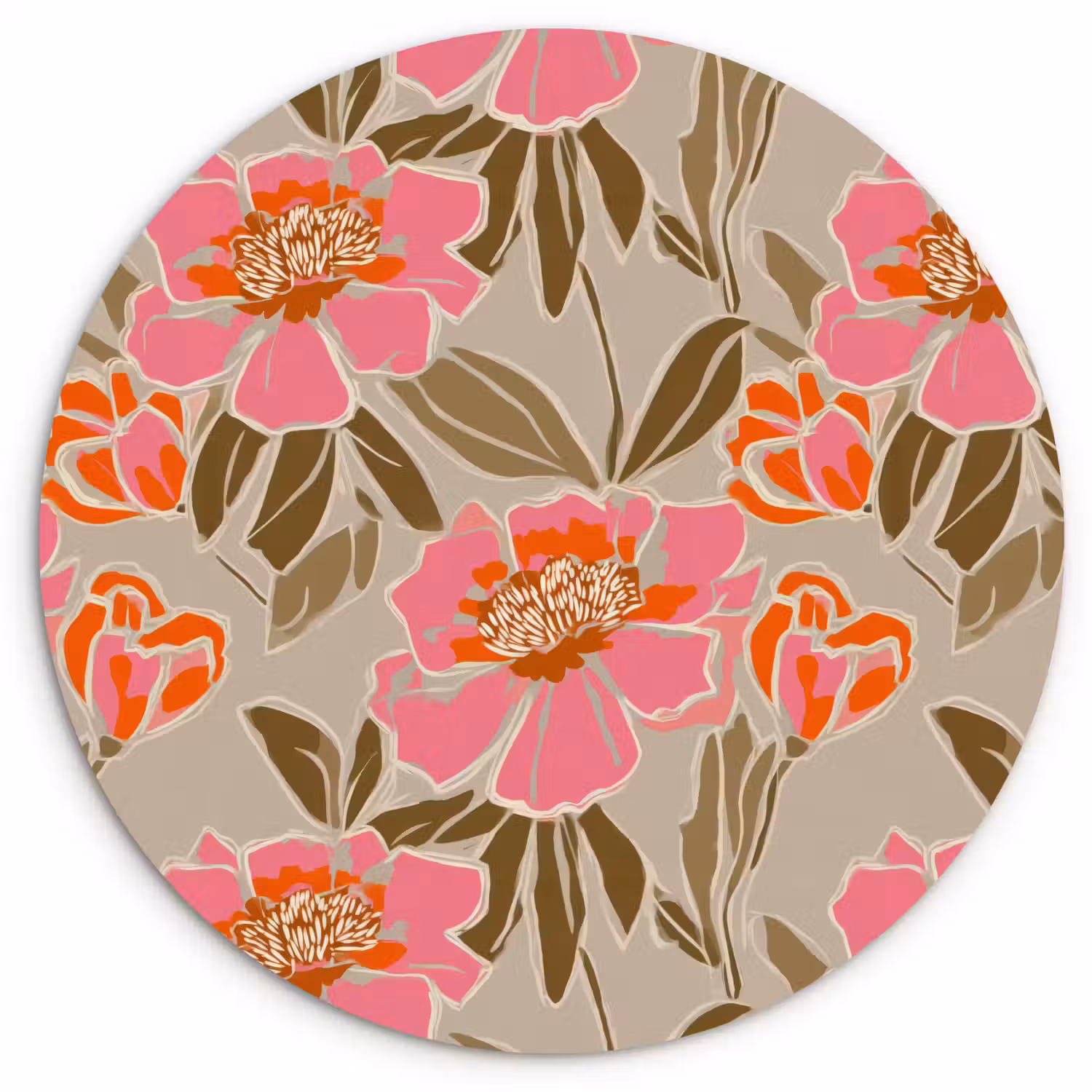 Pioenrozen - Patroon - Roze Wandcirkel kunststof plaat 5mm dik klein 188 -3d