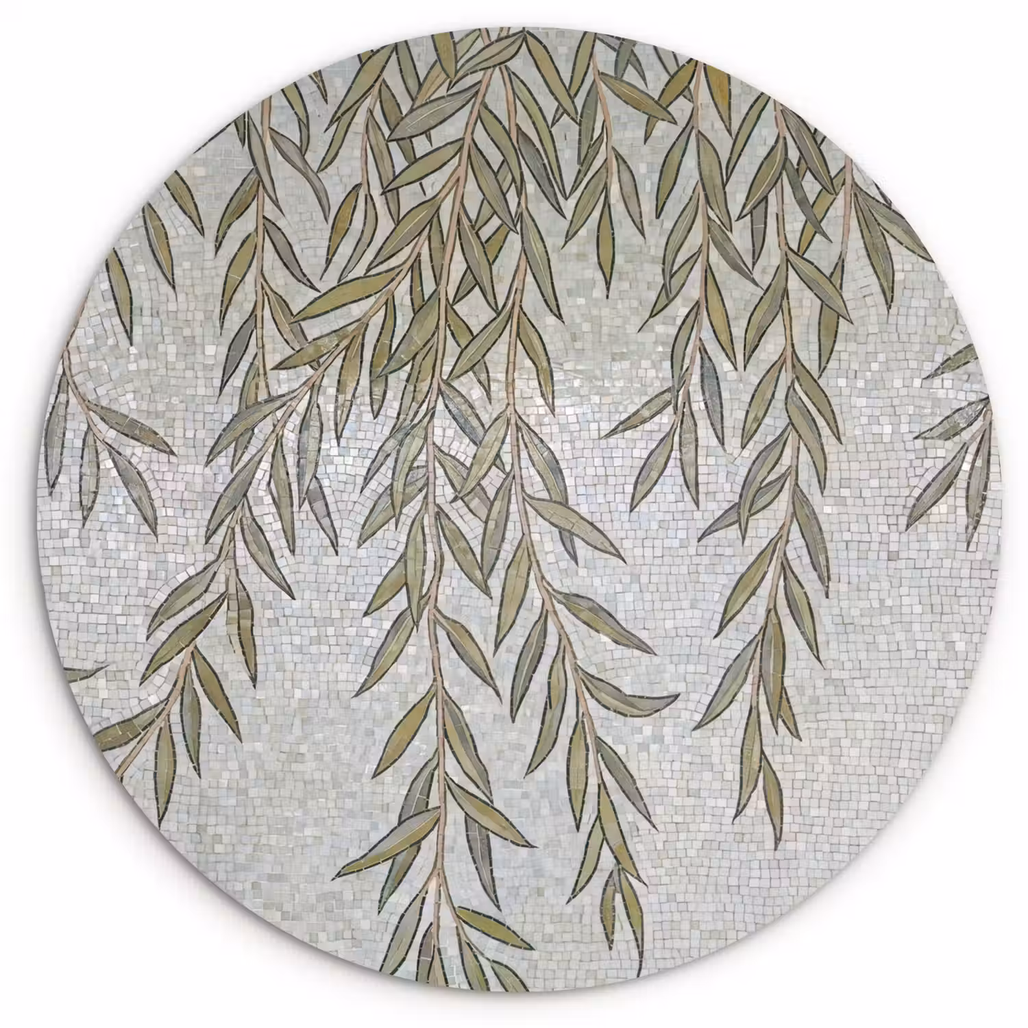 Planten - Mozaïek - Patroon - Groen - Blauw Wandcirkel kunststof plaat 5mm dik klein -3d