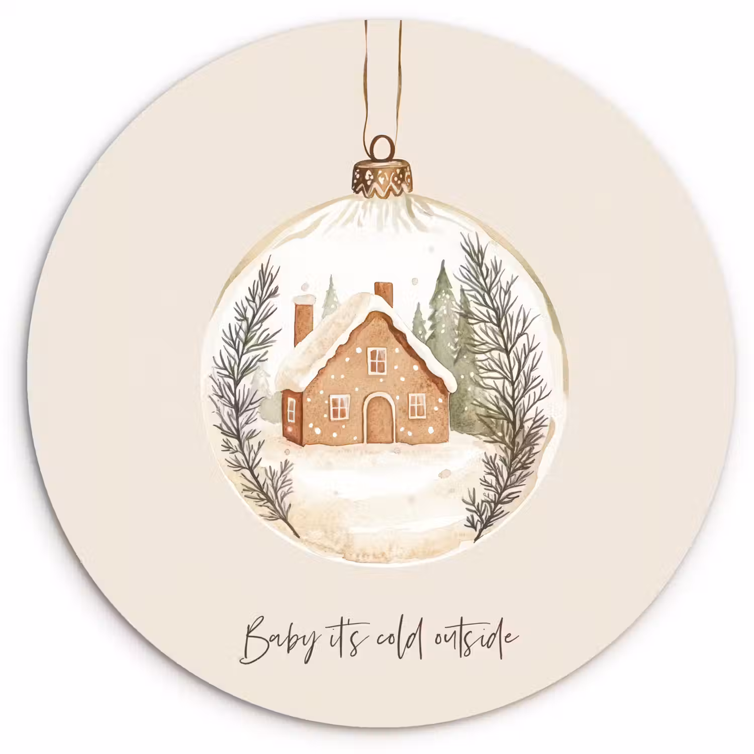 Quote - Winter - Kerst - Beige - Kerstbal Wandcirkel kunststof plaat 5mm dik klein -3d