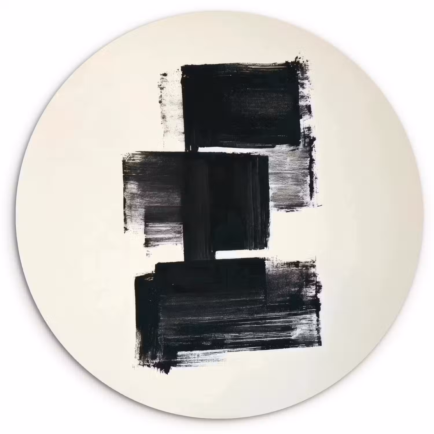 Rechthoeken - Penseelstreken - Abstract - Zwart Wandcirkel kunststof plaat 5mm dik klein -3d