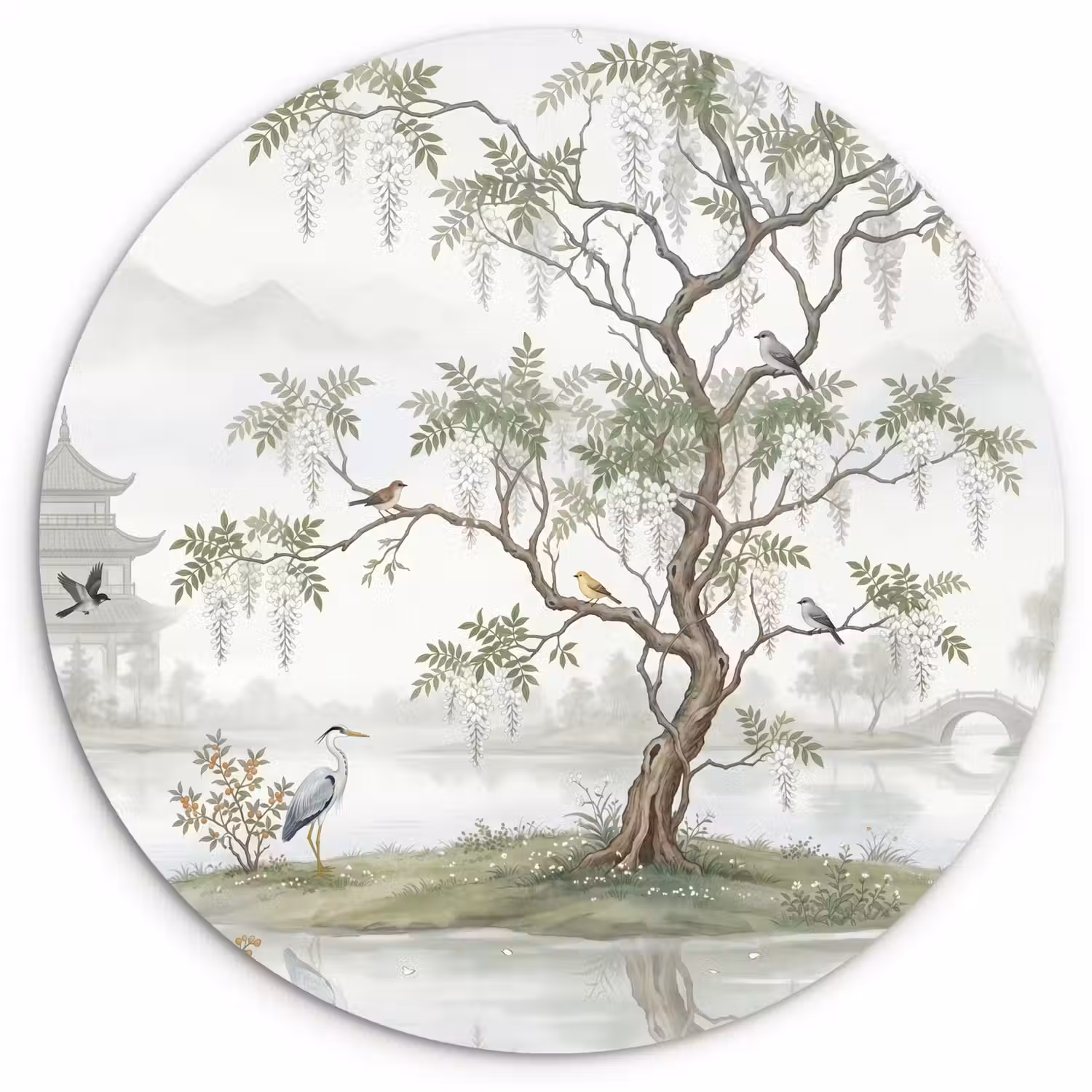 Reiger - Landschap - Groen Wandcirkel kunststof plaat 5mm dik klein -3d