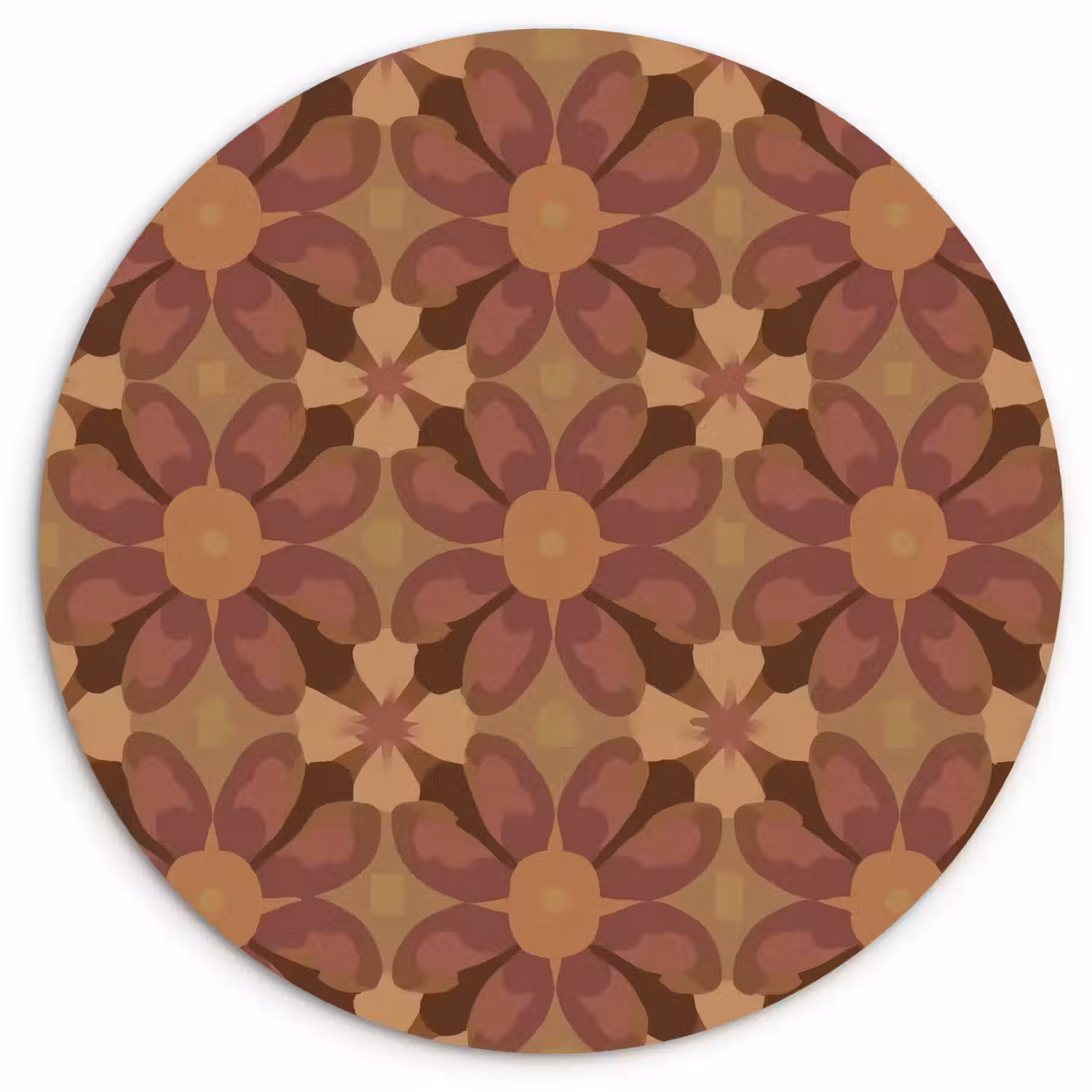 Retro - Bloemen - Bruin Wandcirkel kunststof plaat 5mm dik klein 188 -3d