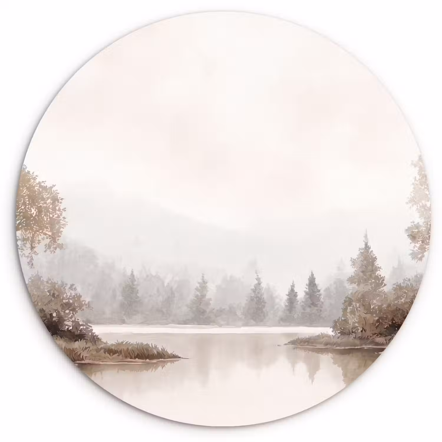 Rivierlandschap - Minimalistisch - Aardetinten Wandcirkel kunststof plaat 5mm dik klein -3d