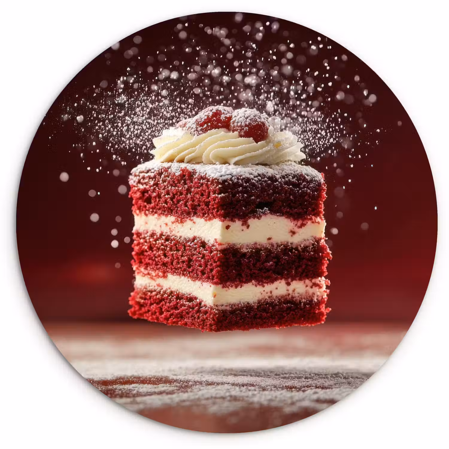Rode - Velvet - Taart - Eten Wandcirkel kunststof plaat 5mm dik klein -3d