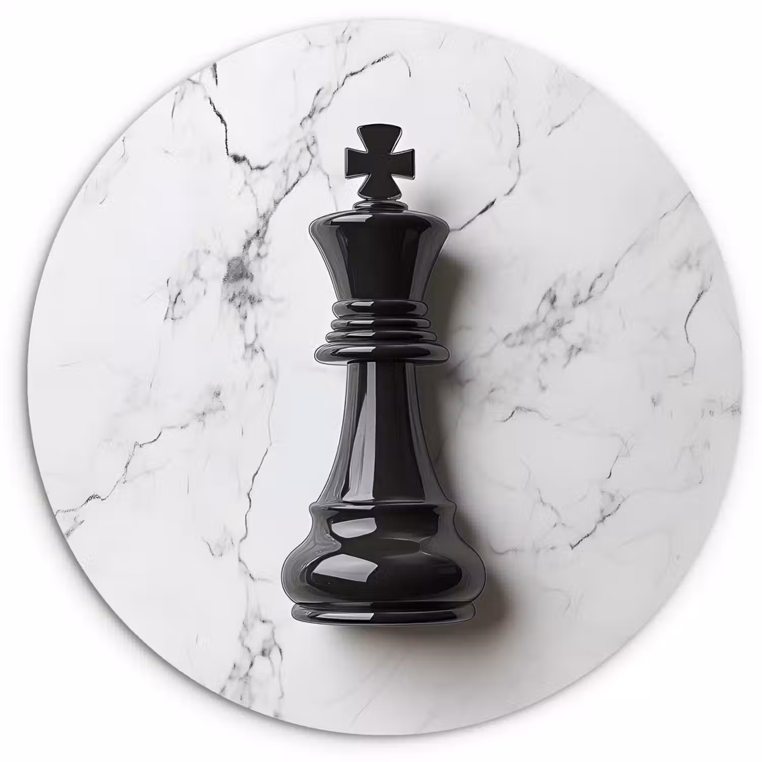 Schaakstuk - Koning - Zwart - Marmer Wandcirkel kunststof plaat 5mm dik klein -3d
