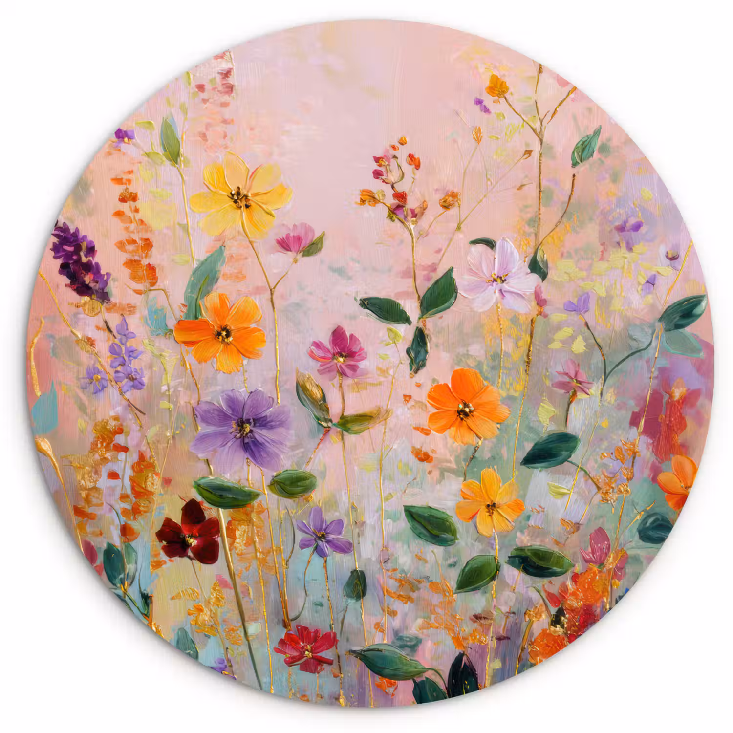 Schilderij - Bloemen - Abstract - Kleurrijk Wandcirkel kunststof plaat 5mm dik klein -3d
