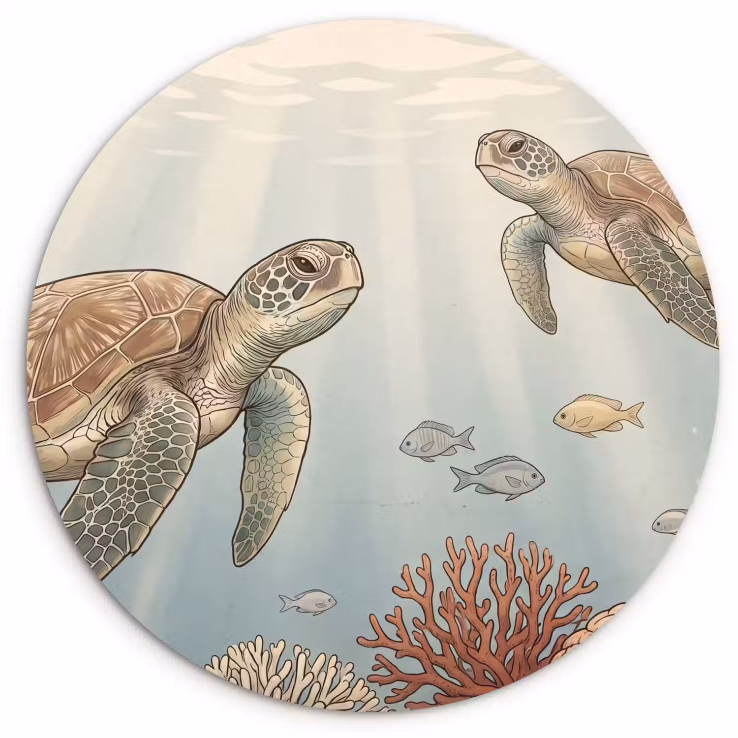 Schildpad - Onderwater - Natuur - Illustratie Wandcirkel kunststof plaat 5mm dik klein -3d