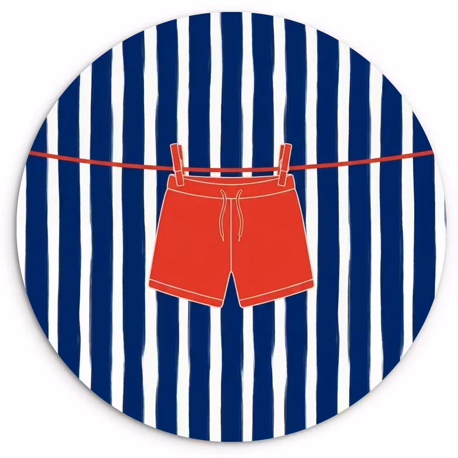 Shorts - Waslijn - Zomer - Illustratie - Rood Wandcirkel kunststof plaat 5mm dik klein -3d