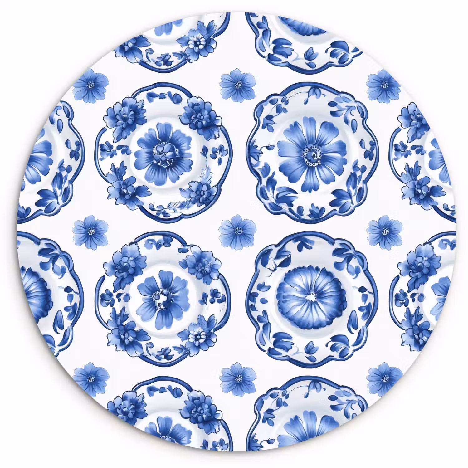 Sierborden - Bloemen - Blauw Wandcirkel kunststof plaat 5mm dik klein 188 -3d