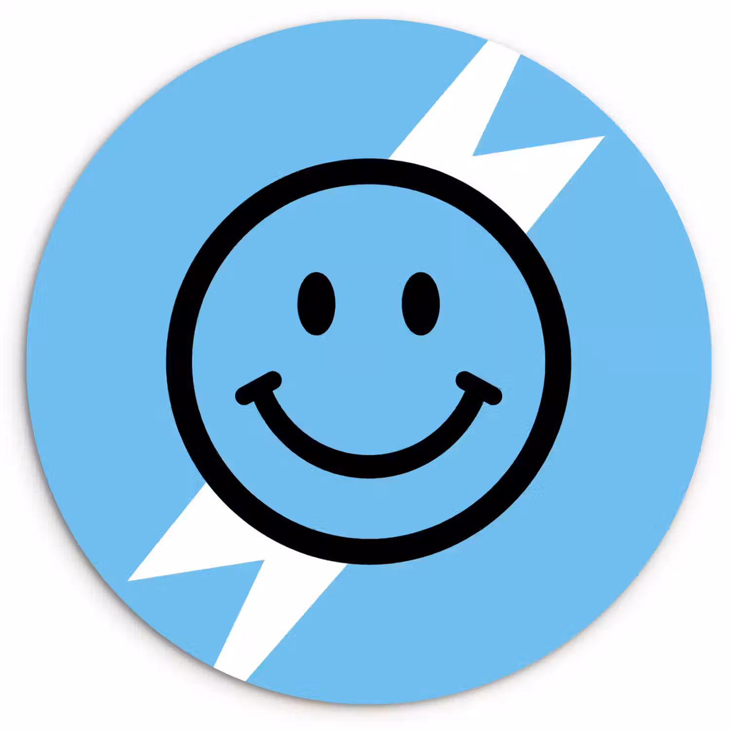 Smiley - Blauw - Bliksem Wandcirkel kunststof plaat 5mm dik klein -3d