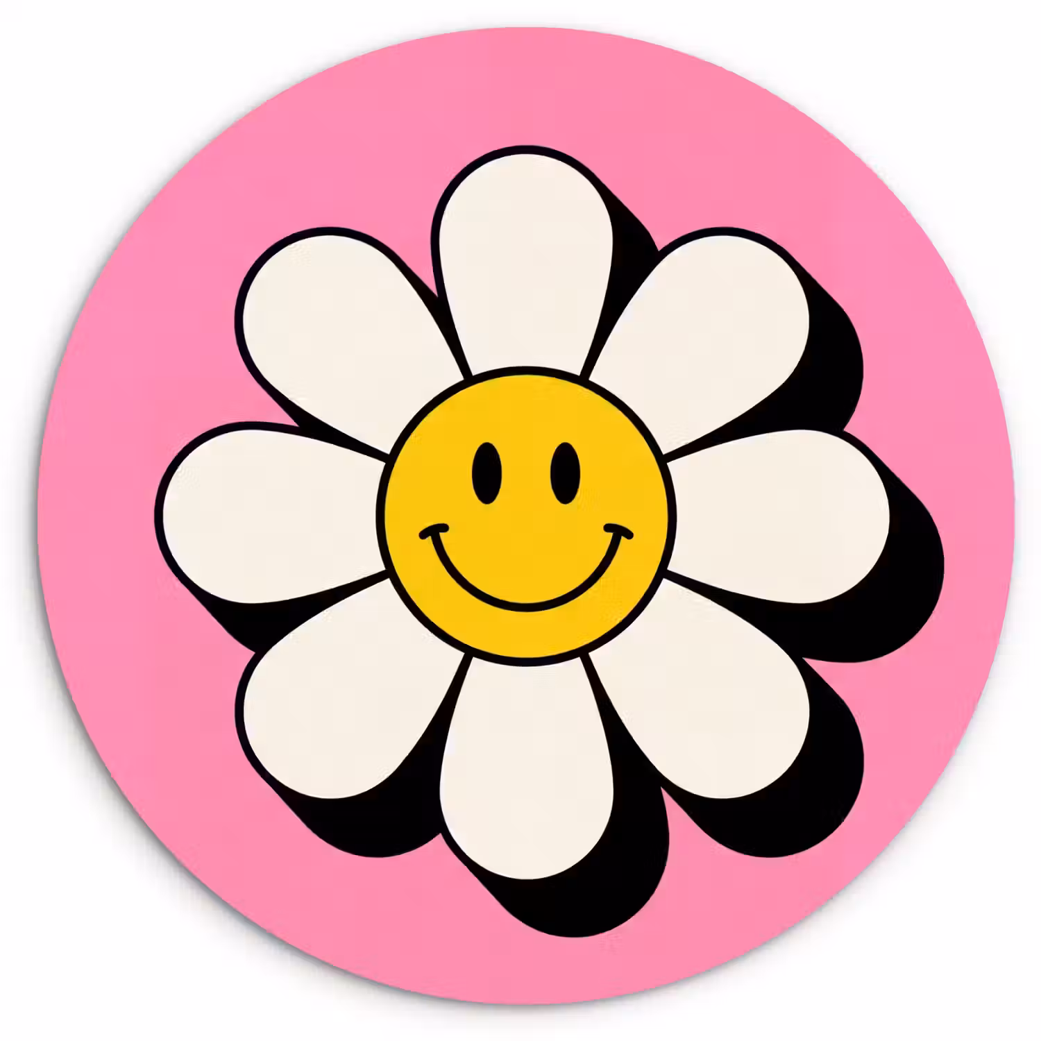 Smiley - Bloem - Roze Wandcirkel kunststof plaat 5mm dik klein -3d