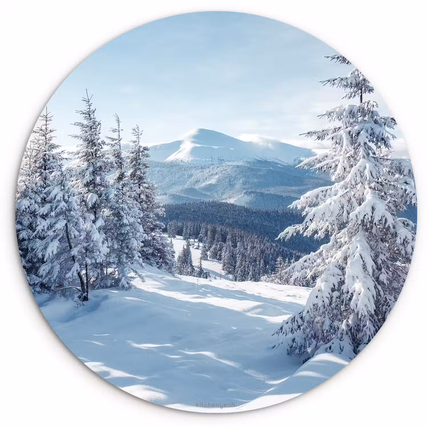 Sneeuw - Winter - Landschap - Bergen Wandcirkel kunststof plaat 5mm dik klein -3d