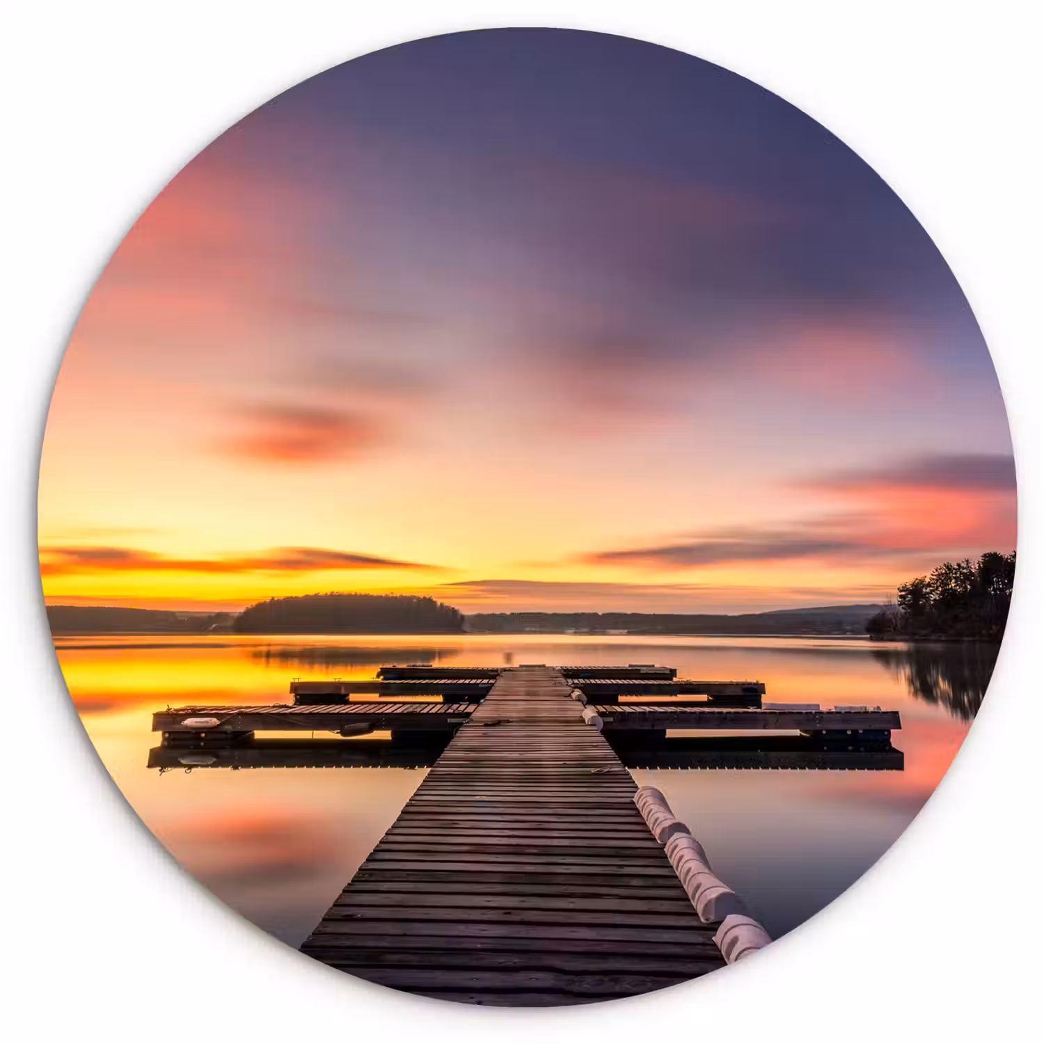 Steiger - Zonsondergang - Water - Zee - Reflectie Wandcirkel kunststof plaat 5mm dik klein -3d