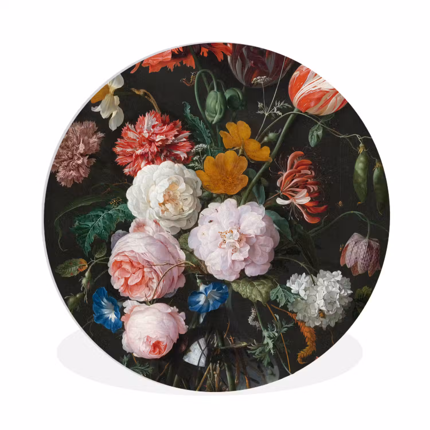 Stilleven met bloemen in een glazen vaas - Schilderij van Jan Davidsz. de Heem Wandcirkel kunststof plaat 5mm dik klein -3d