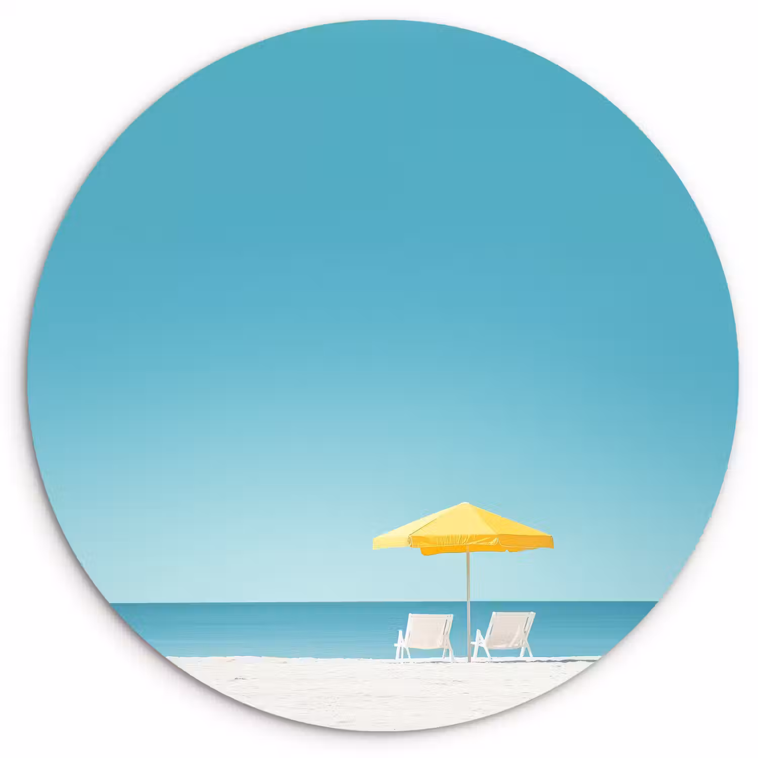Strand - Blauwe lucht - Geel - Parasol Wandcirkel kunststof plaat 5mm dik klein -3d