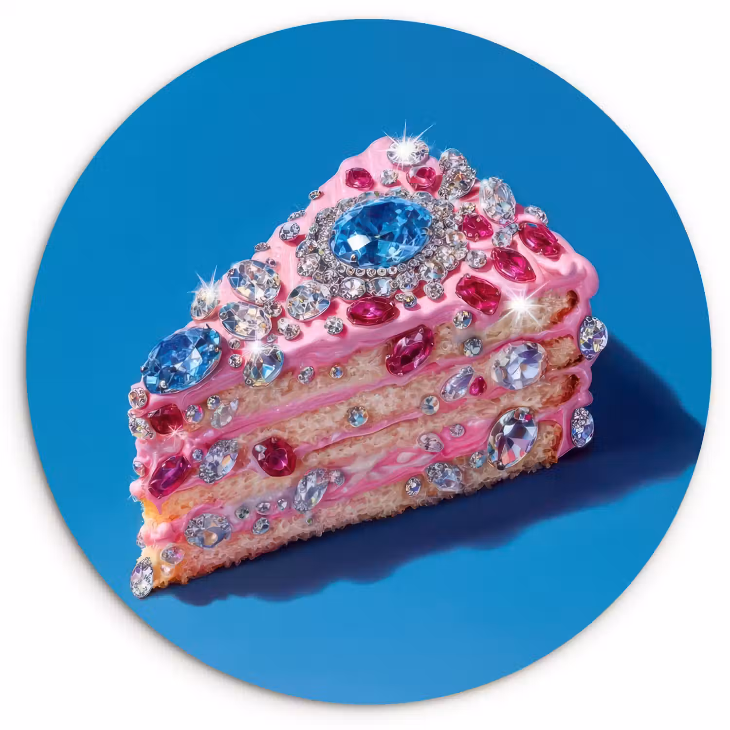 Taart - Edelstenen - Glitters - Roze Wandcirkel kunststof plaat 5mm dik klein -3d