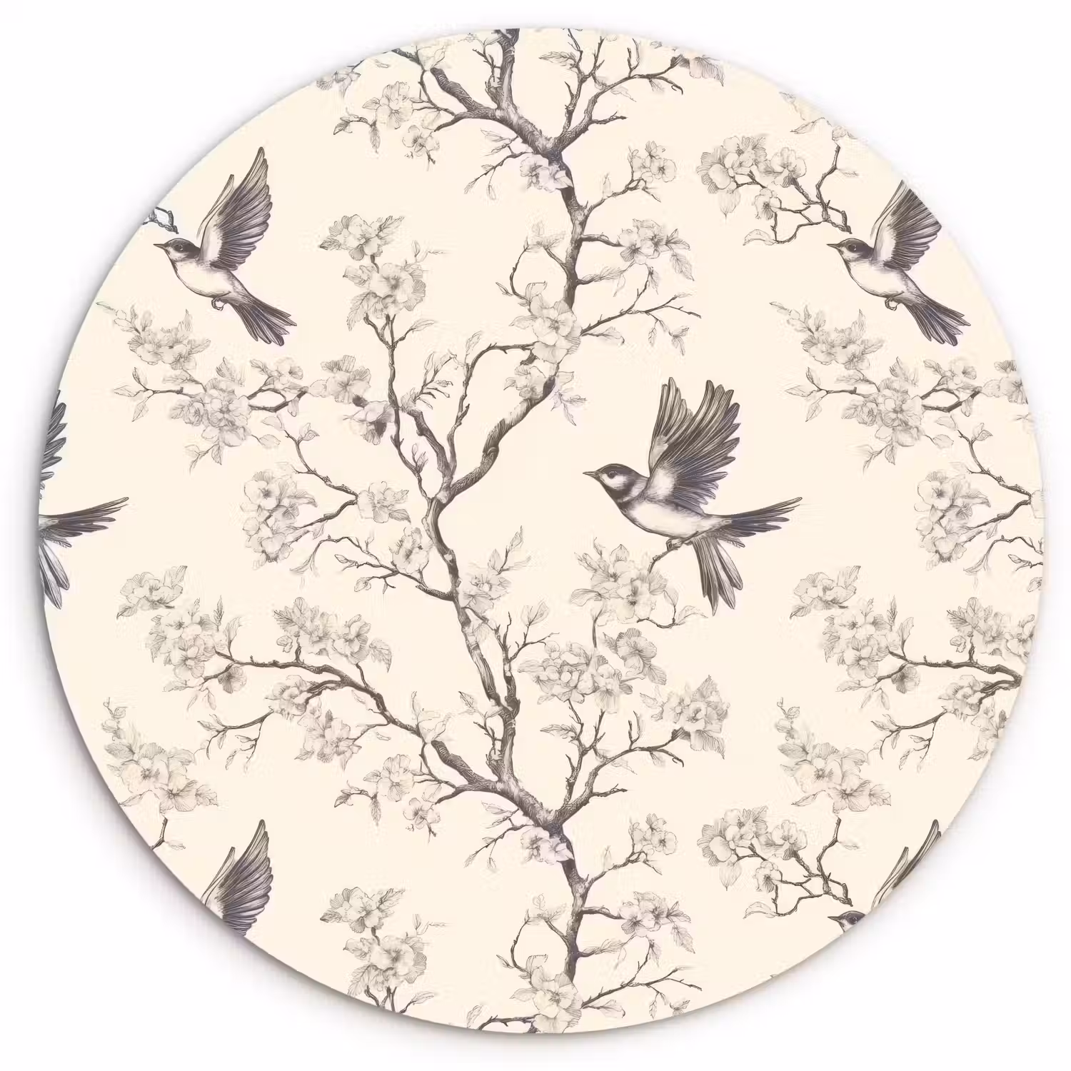 Takken - Vogels - Beige Wandcirkel kunststof plaat 5mm dik klein 188 -3d