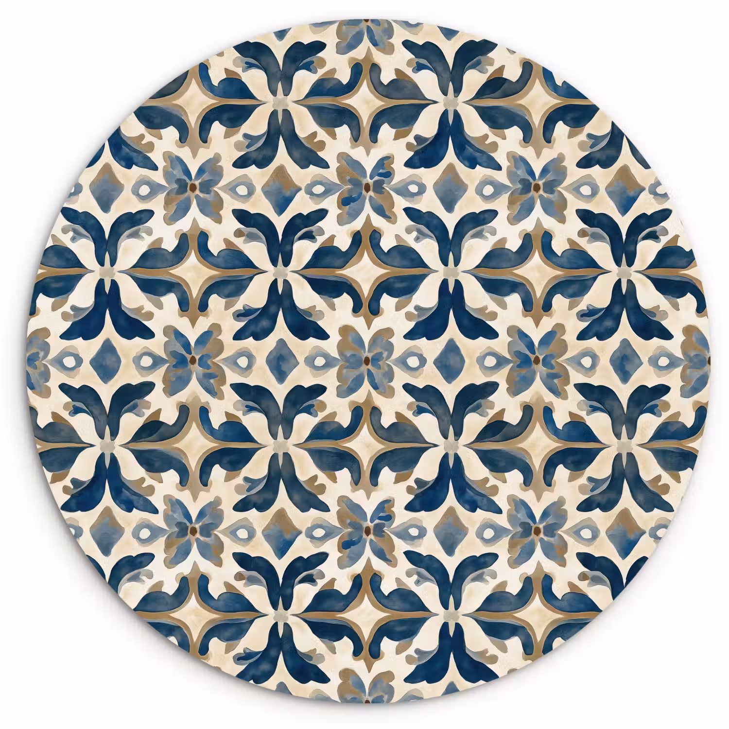 Tegel - Patroon - Blauw - Beige Wandcirkel kunststof plaat 5mm dik klein 188 -3d