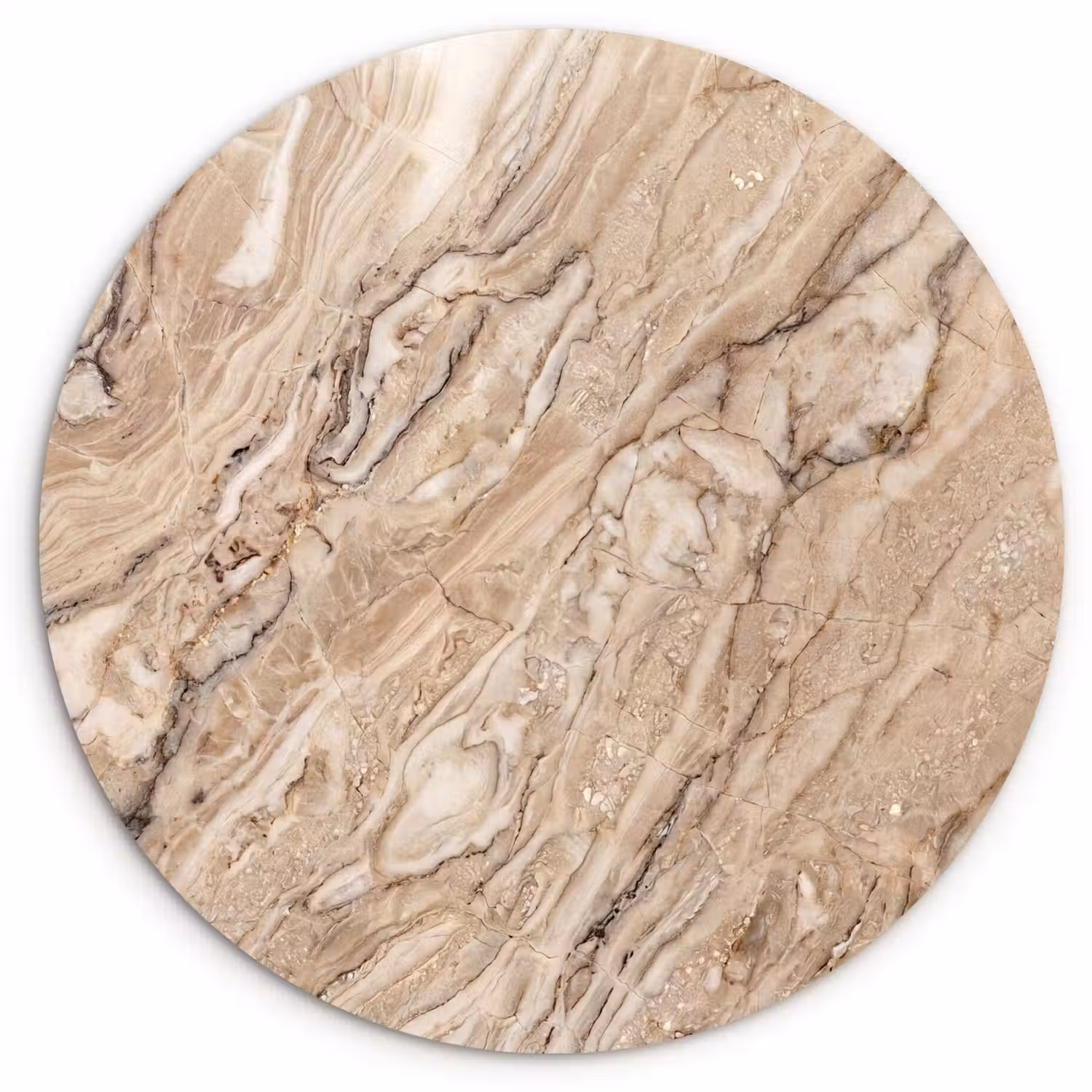 Textuur - Aders - Abstract - Modern - Beige Wandcirkel kunststof plaat 5mm dik klein -3d